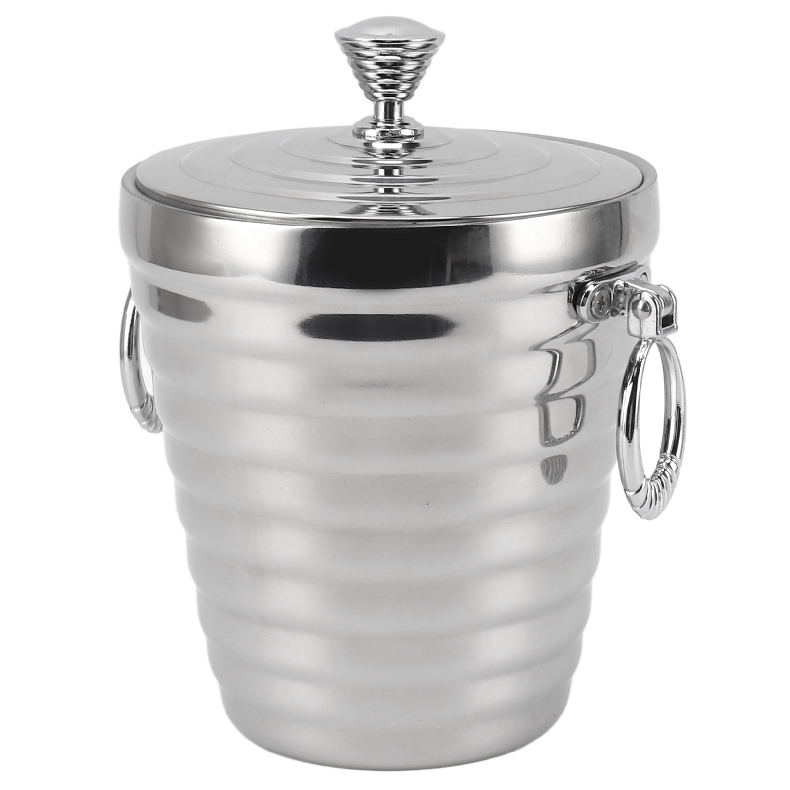Doppelwandiger Eis- Und Weinkühler Aus Edelstahl Mit Deckel, Zange Und Sieb, Großer 2-liter-eisbehälter Für Bar Und Party.