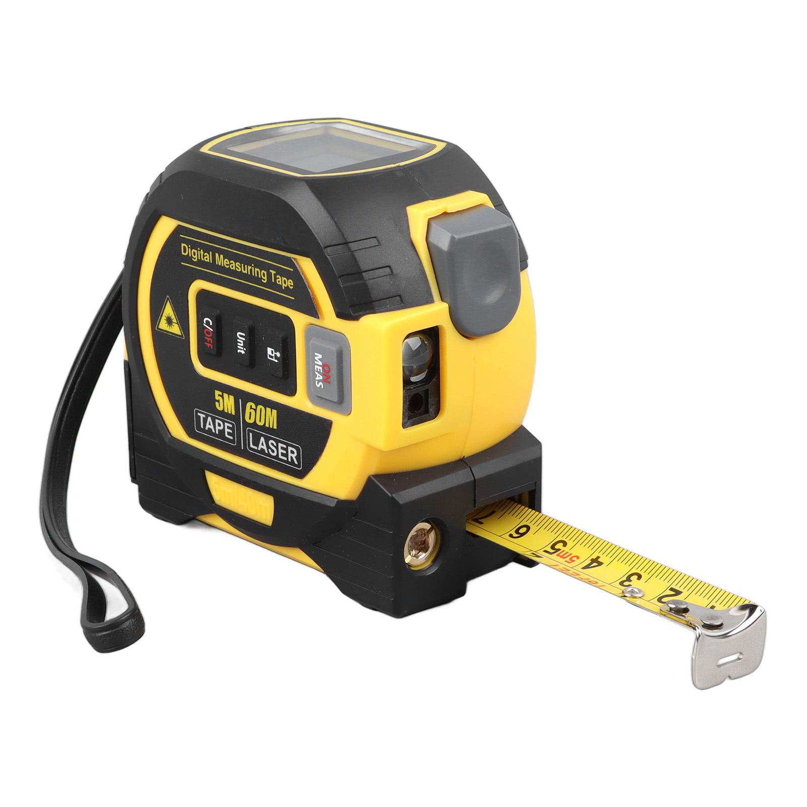 3-in-1 Laser-entfernungsmesser (60 M Infrarot), 5-m-maßband, Vertikale Kreuzlinien, Selbstsicherndes Präzisionsmessgerät, Gelb