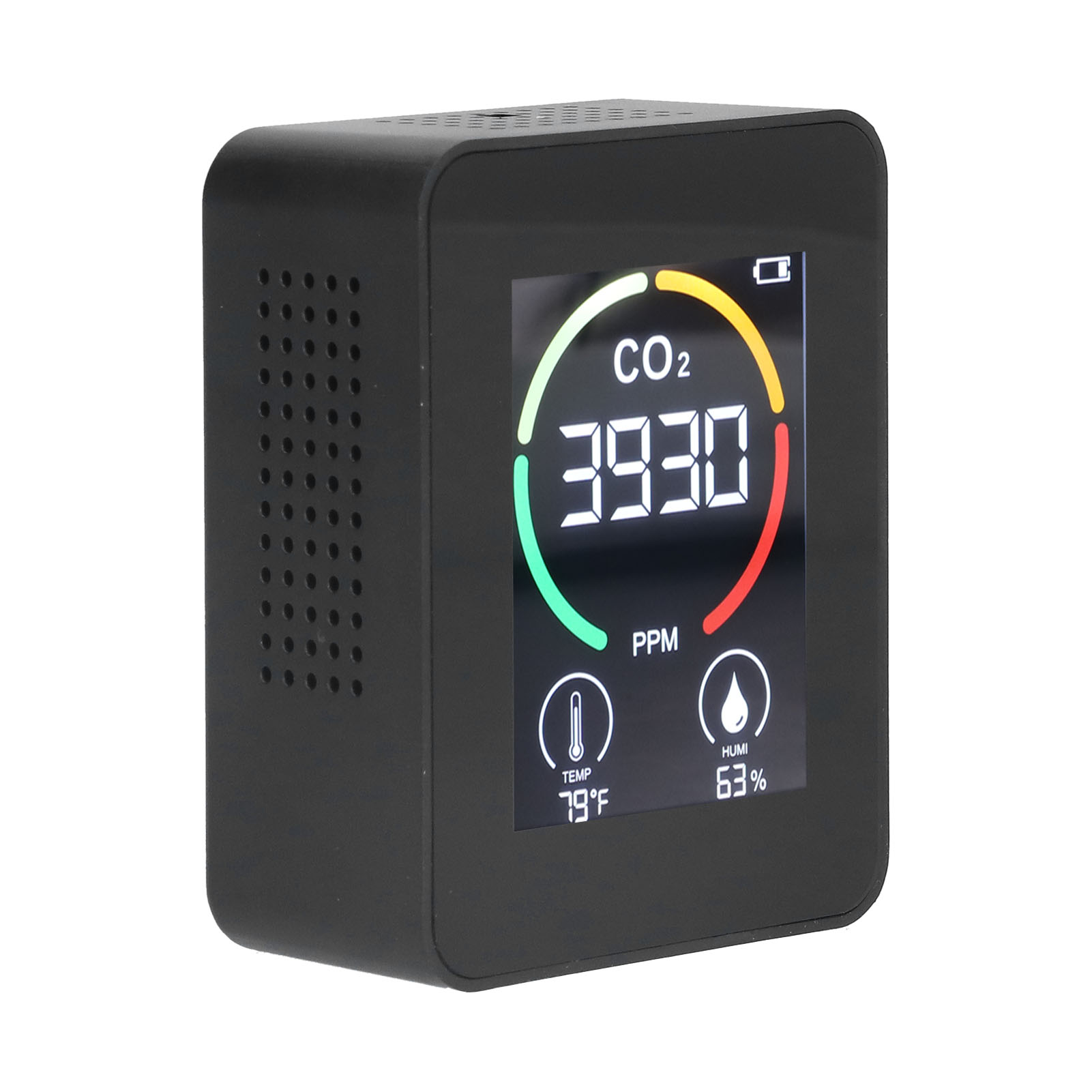 Tragbarer 3-in-1-co2-detektor Mit Intelligentem Farbbildschirm Für Den Heimgebrauch, Schwarzer Luftqualitätsmonitor