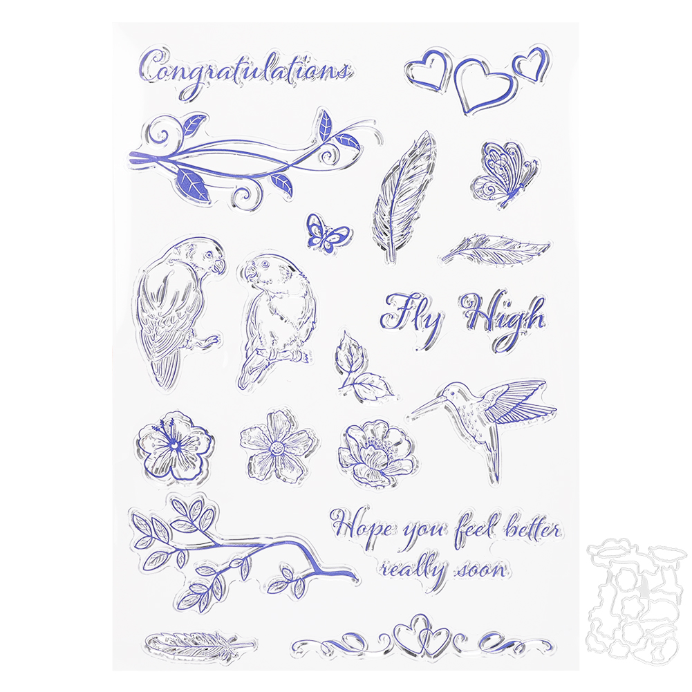 Transparenter Silikonstempel Mit Vogel- Und Blumenmotiven Und Aussparungen Für Diy-scrapbooking Und Kreative Notizbücher