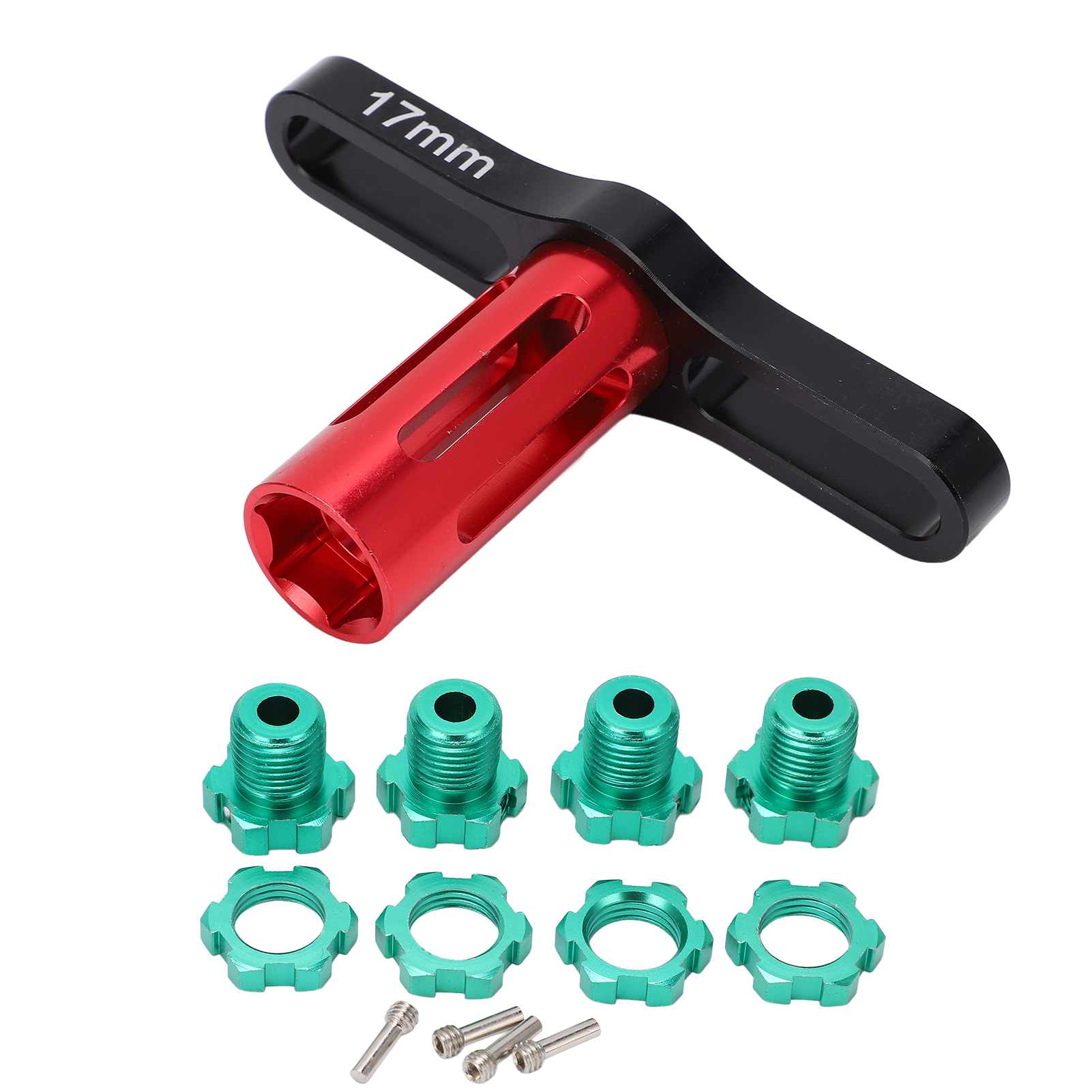 Satz Mit 4 X 17 Mm Sechskantmuttern Mit Vielzahnung Für Traxxas Summit Erevo 1/10 Radnaben, Inklusive Ausbauwerkzeug (grün)