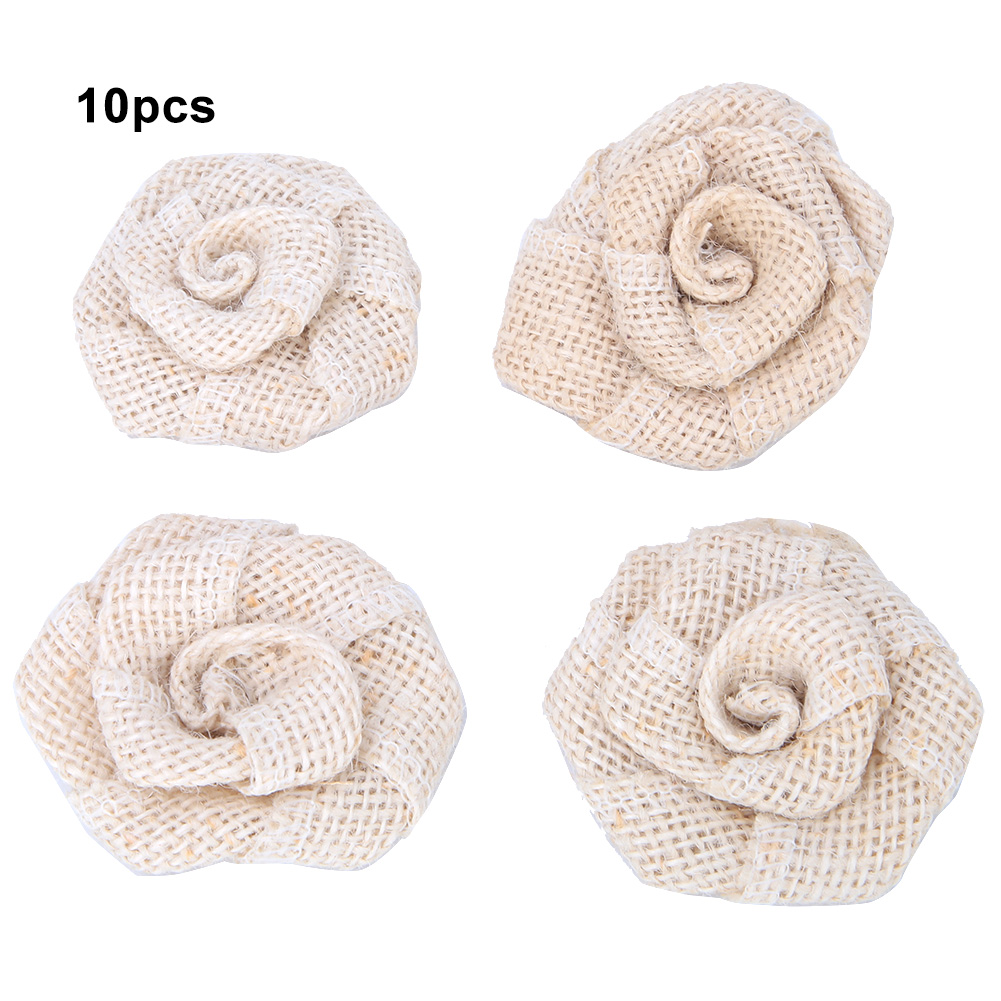 10 Handgefertigte Juteblumen Für Hochzeitsfeierdekoration, Diy-accessoires Und Kleidung (beige)