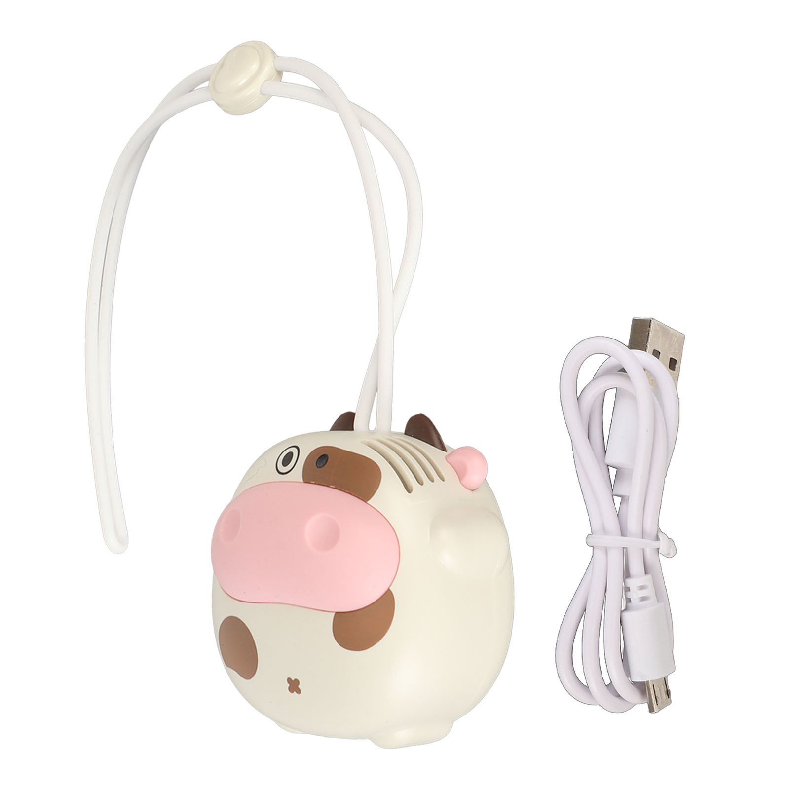 Mini-usb-wiederaufladbarer, Klingenloser Nackenventilator In Kuhform Mit Verstellbarem Kabel, Beige, Für Den Außenbereich
