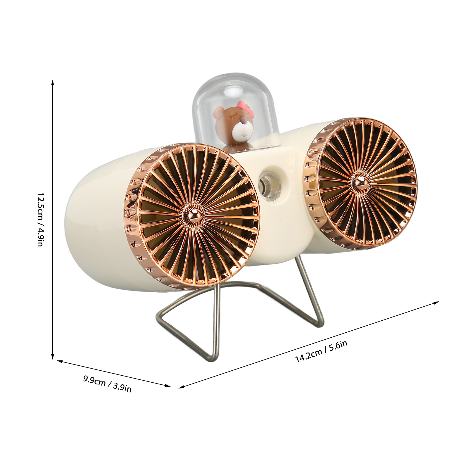 Niedlicher Mini-doppelventilator Mit Usb-c-schnellladefunktion, 3 Geschwindigkeitsstufen, Tragbarer Nebelventilator Mit Nachtlicht Für Büro Oder Studentenwohnheim, Beige