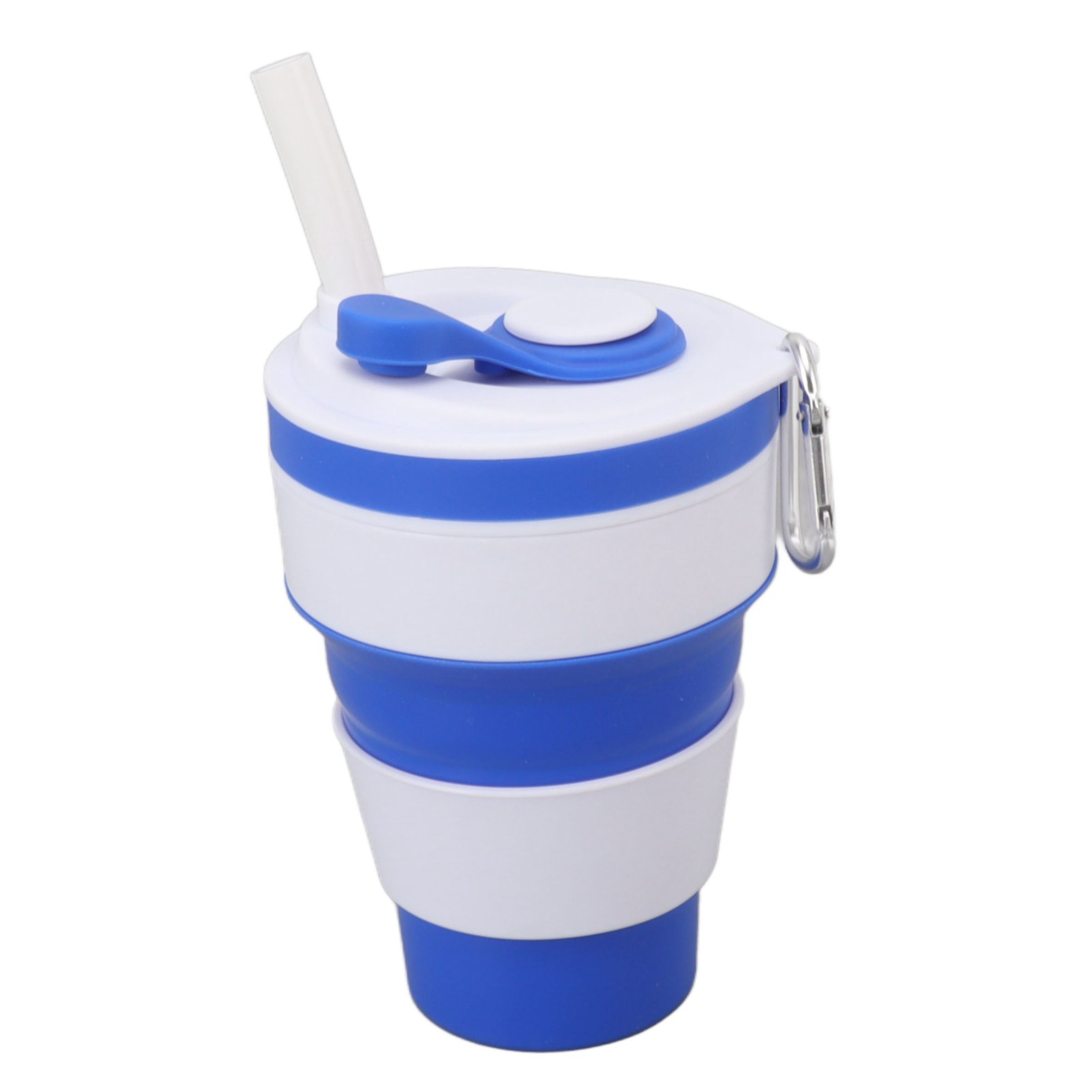 Zusammenfaltbarer, Auslaufsicherer Silikonbecher Mit Strohhalm Und Kletterkarabiner Für Outdoor-aktivitäten, Blau
