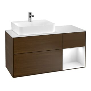 V&B Waschtischunterschrank Finion 120cm, Pl w m, Rg r glo wh. Lac, wal ven