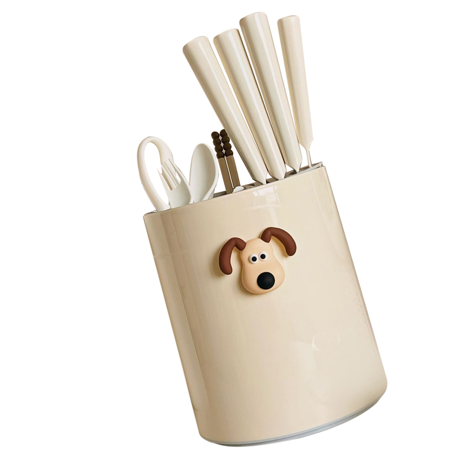 Set Multifunktionaler, Drehbarer Essstäbchenhalter Aus Cremefarbenem Kunststoff, Für Besteck, Essstäbchen, Löffel, Gabeln Und Scheren