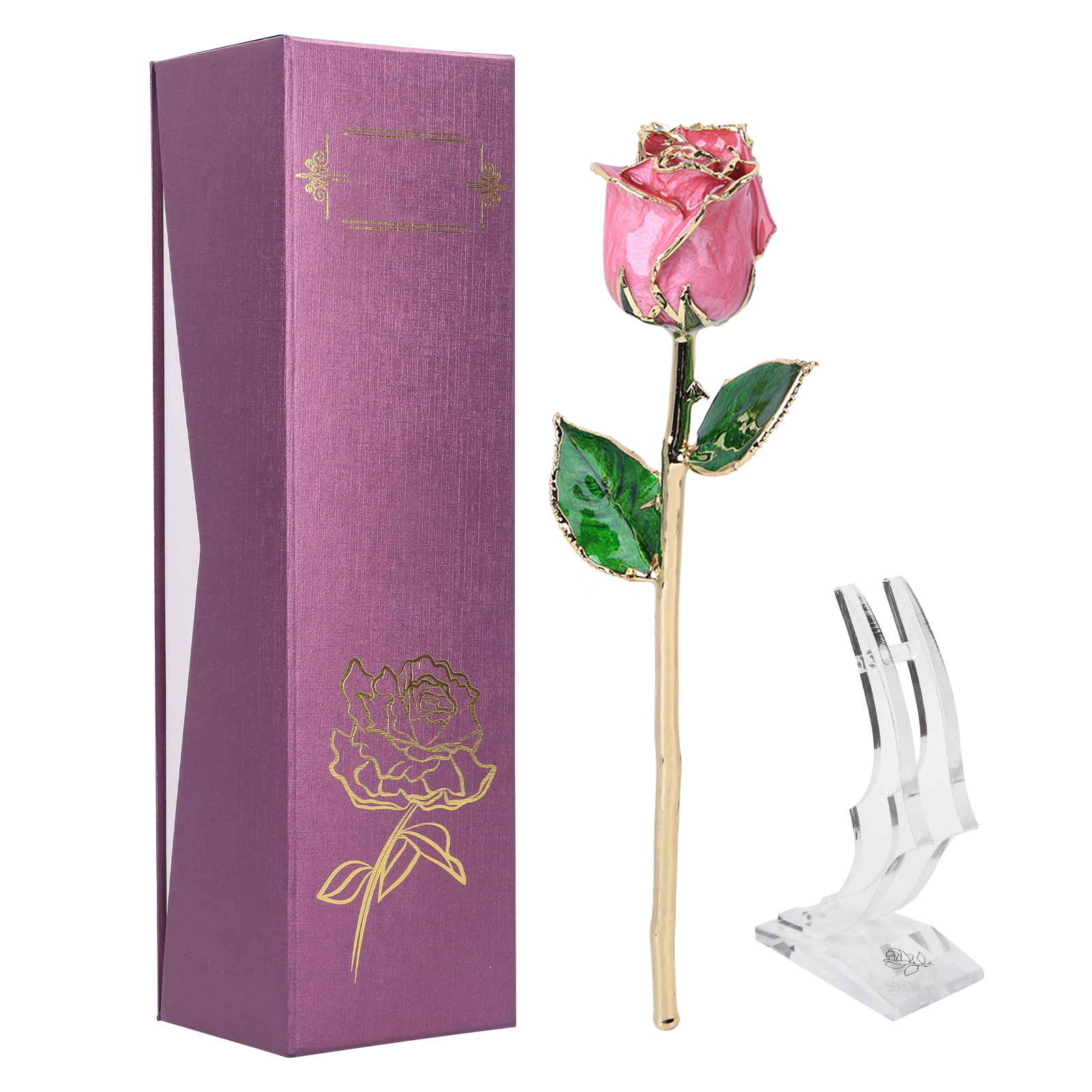 Vergoldete Rose (24 Karat), Echte Blume Mit Ständer, Romantisches Geschenk Zum Valentinstag Und Zur Verlobung