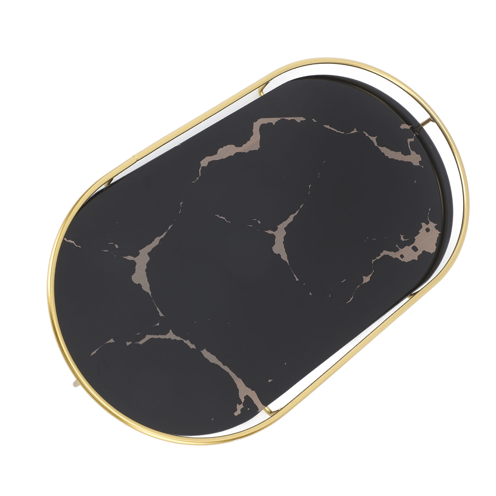 Ovales Badezimmer-aufbewahrungsset In Strukturiertem Gold, Luxuriöses Dekotablett Für Seife, Handtücher, Taschentücher, Schmuck Und Make-up, Schwarzer Sockel