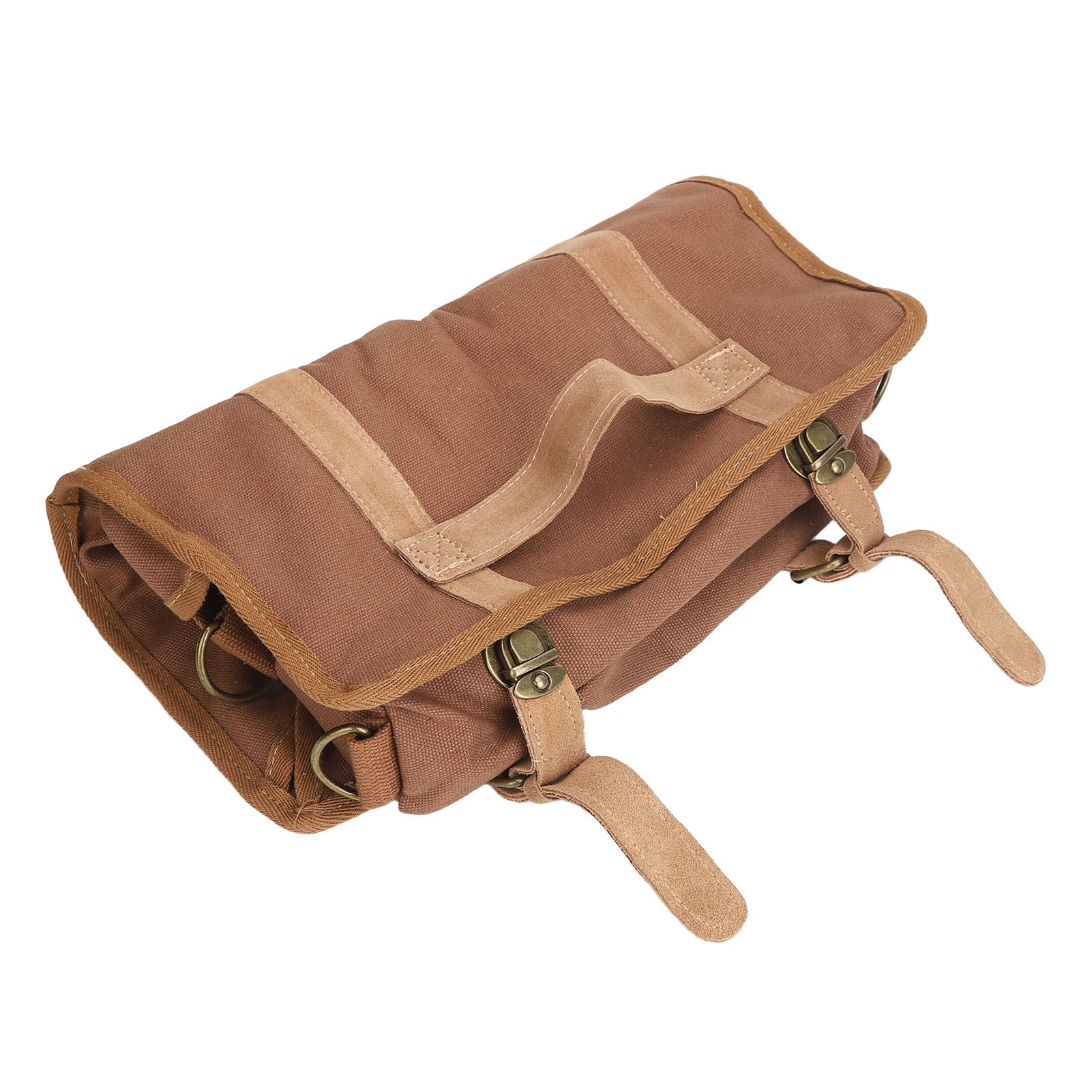 Wasserdichte Bartasche Aus Canvas, Mehrere Fächer, Tragbar, Zusammenrollbar Mit Schultergurt, Kaffee