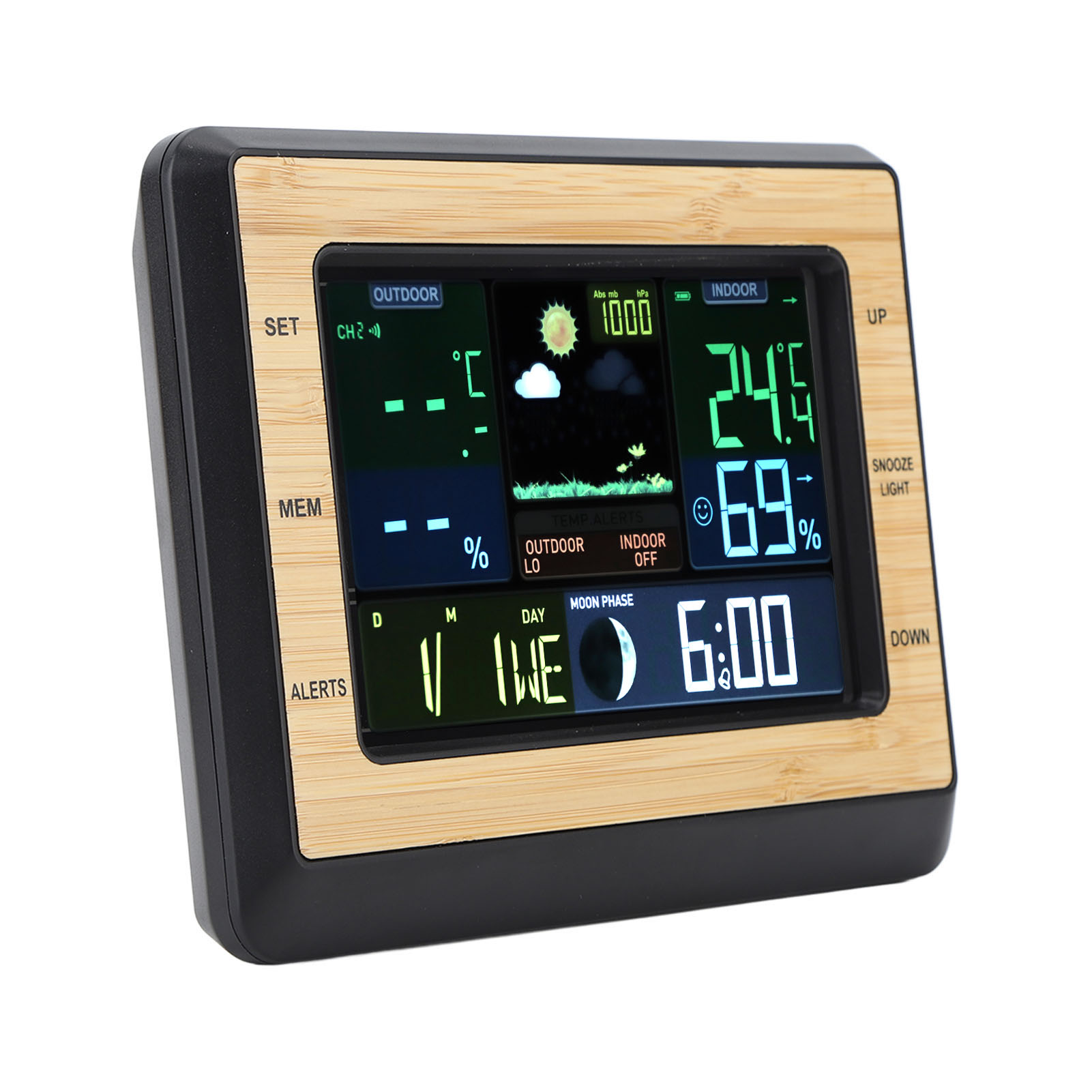 Drahtlose Wetterstation Mit Uhr, Farbdisplay Für Innen Und Außen, Digitalthermometer, Feuchtigkeitssensor, Wettervorhersage Und Alarm