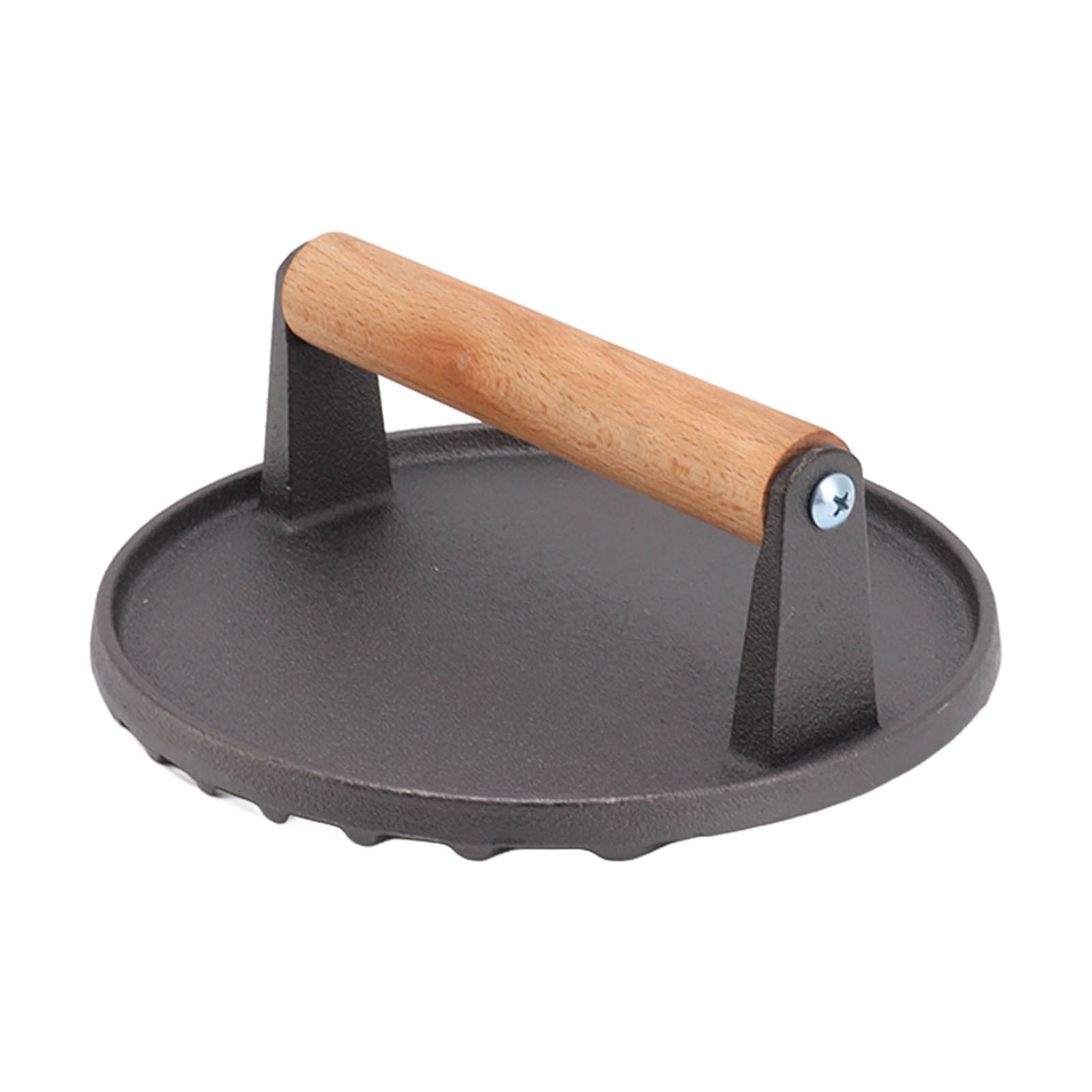 Gerillte Fleischpresse Aus Gusseisen Mit Komfortablem Holzgriff, Runde Form Zum Grillen Von Bbq-burgern Und Speck