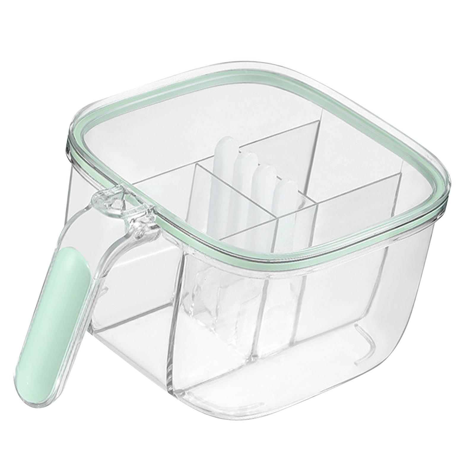Gewürzbox Mit 4 Fächern, Robustem, Transparentem Pet-fenster, Glas Mit 4 Löffeln, Hellgrün, Für Die Heimische Küche