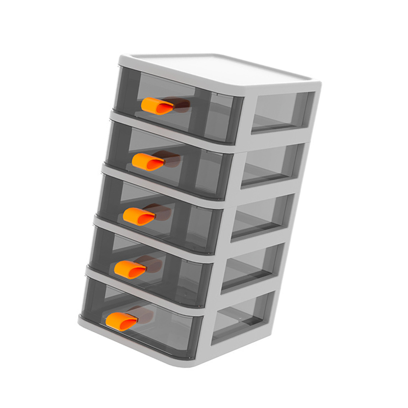 Aufbewahrungsbox Für Büroschubladen, Transparenter Schreibtisch-organizer, Schreibwarenbox Mit Orangefarbenem Griff, 5 Fächer, Weiß, 13,4 X 17 X 28 Cm
