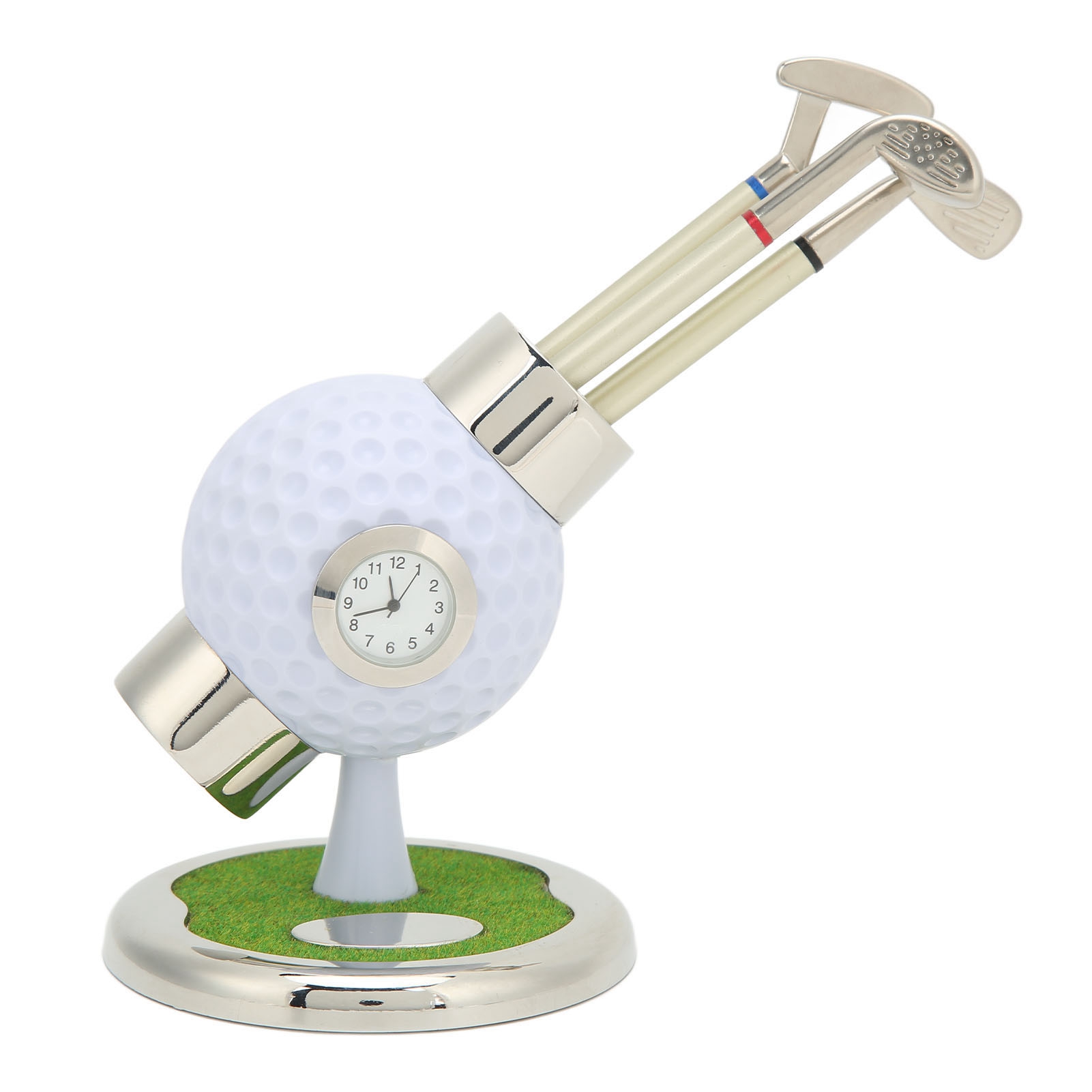 Golf-stifthalter-set, Uhr Aus Zinklegierungsimitat, Dekorativer Stiftebehälter – Geschenkidee Für Väter
