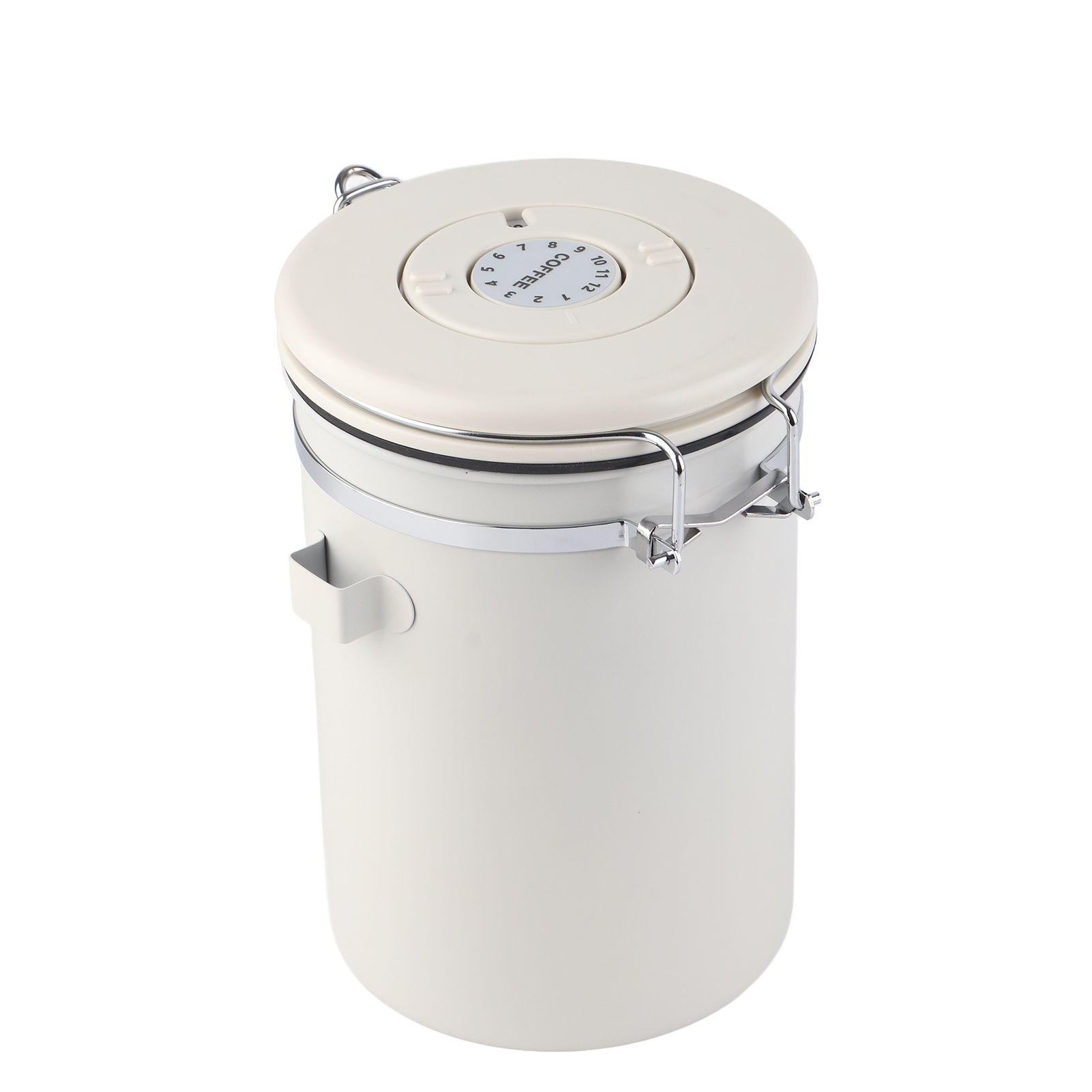 Luftdichter Kaffeebohnenbehälter Aus Edelstahl 304 Mit Löffel, Cremeweiß, 1,8 L
