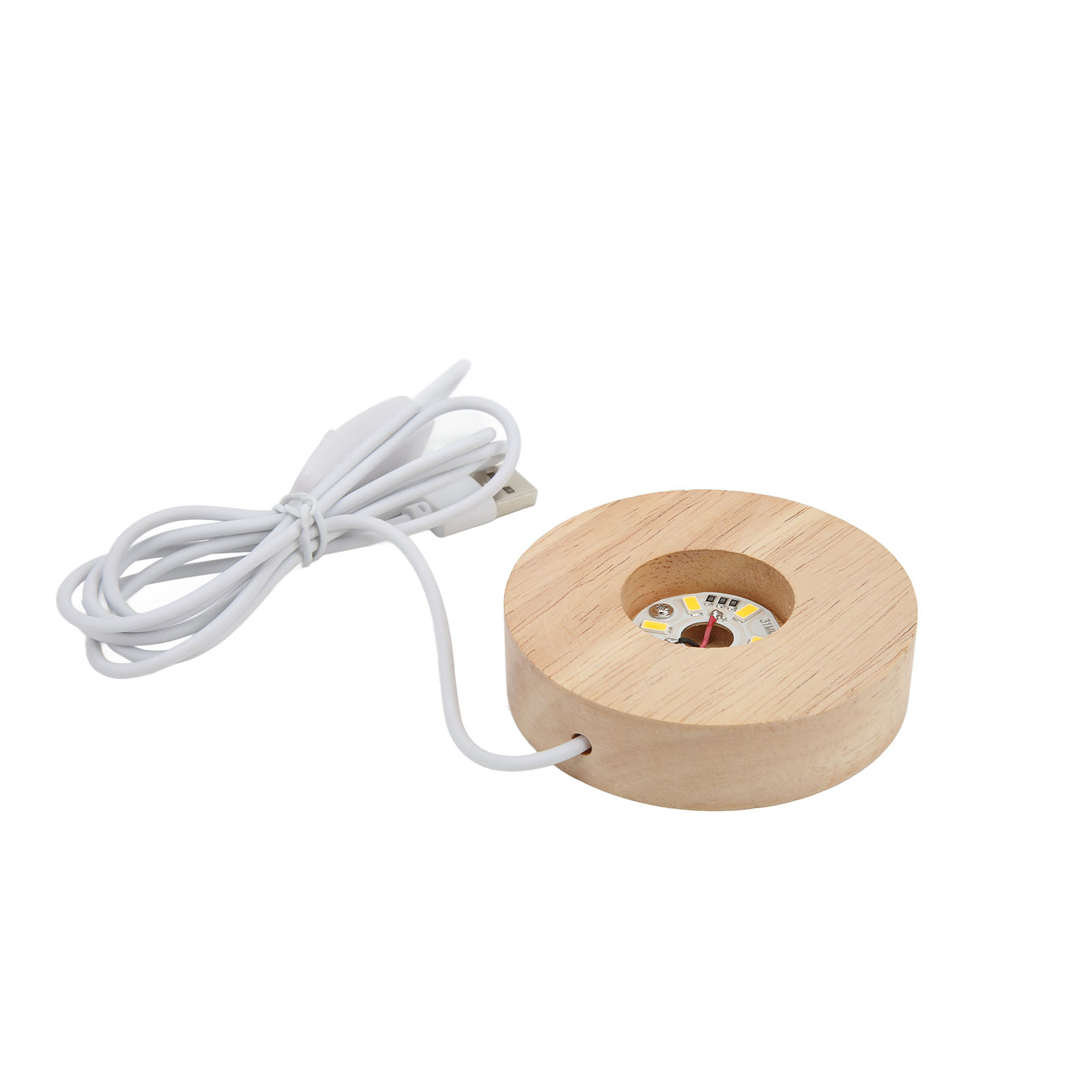 Runder Led-lichtständer Aus Eichenholz Mit Usb-anschluss, 2 Cm Dick, Dekorative Leuchte Für Zuhause, 5-v-sockel, Warmes Licht
