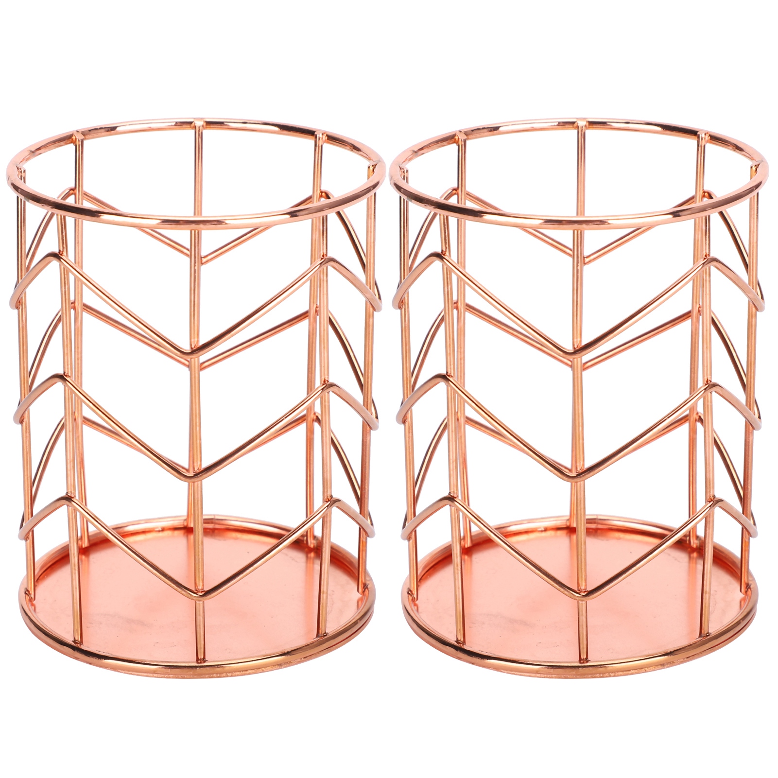 Set Mit 2 Runden Stiftehaltern In Roségold, Aufbewahrungskörben Aus Metallgewebe Für Den Schreibtisch, Kosmetik-organizer-box