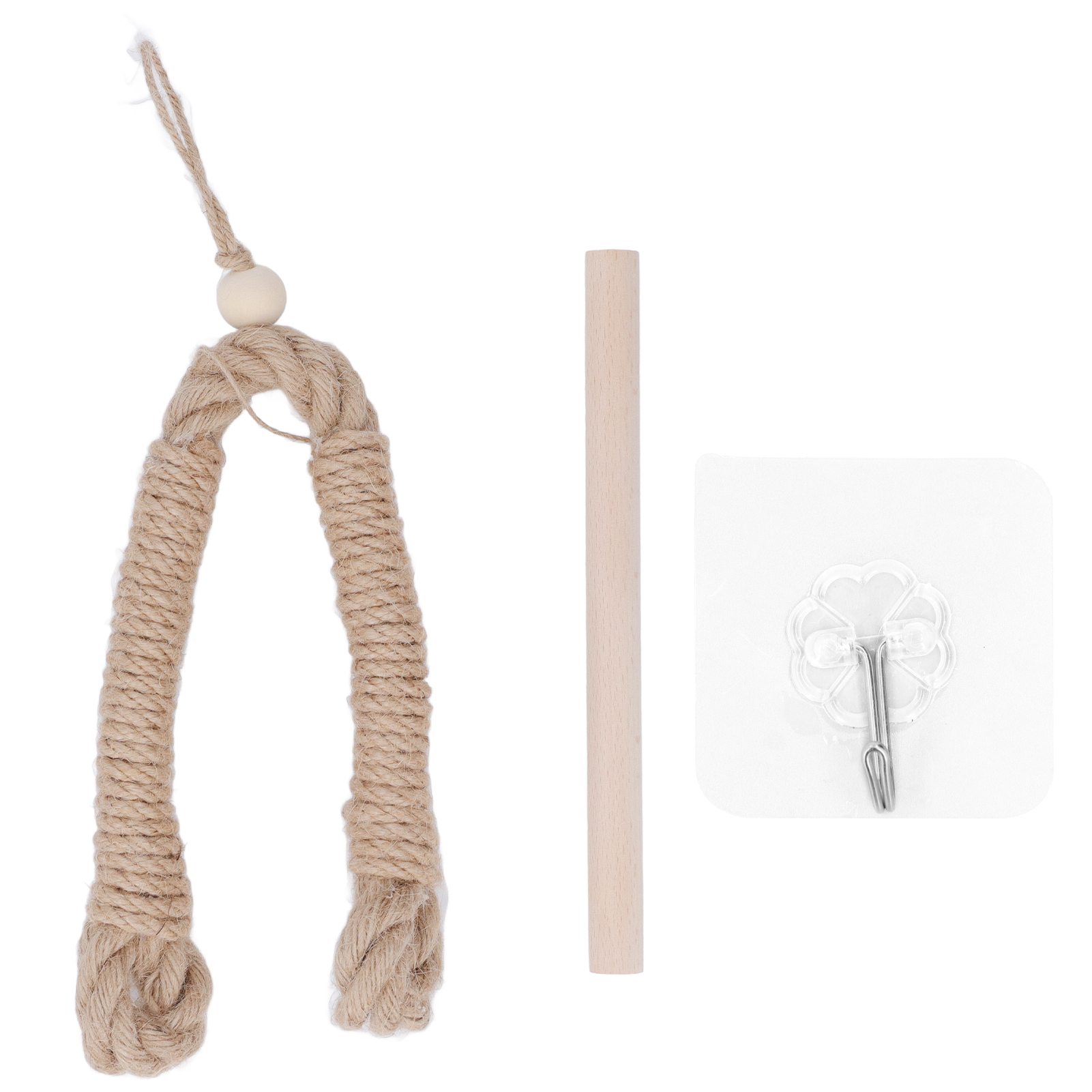 Set Aus Geflochtenen Hanf-toilettenpapierhaltern, Kein Bohren Erforderlich, Praktische Wandhalterung Aus Holz Für Das Badezimmer