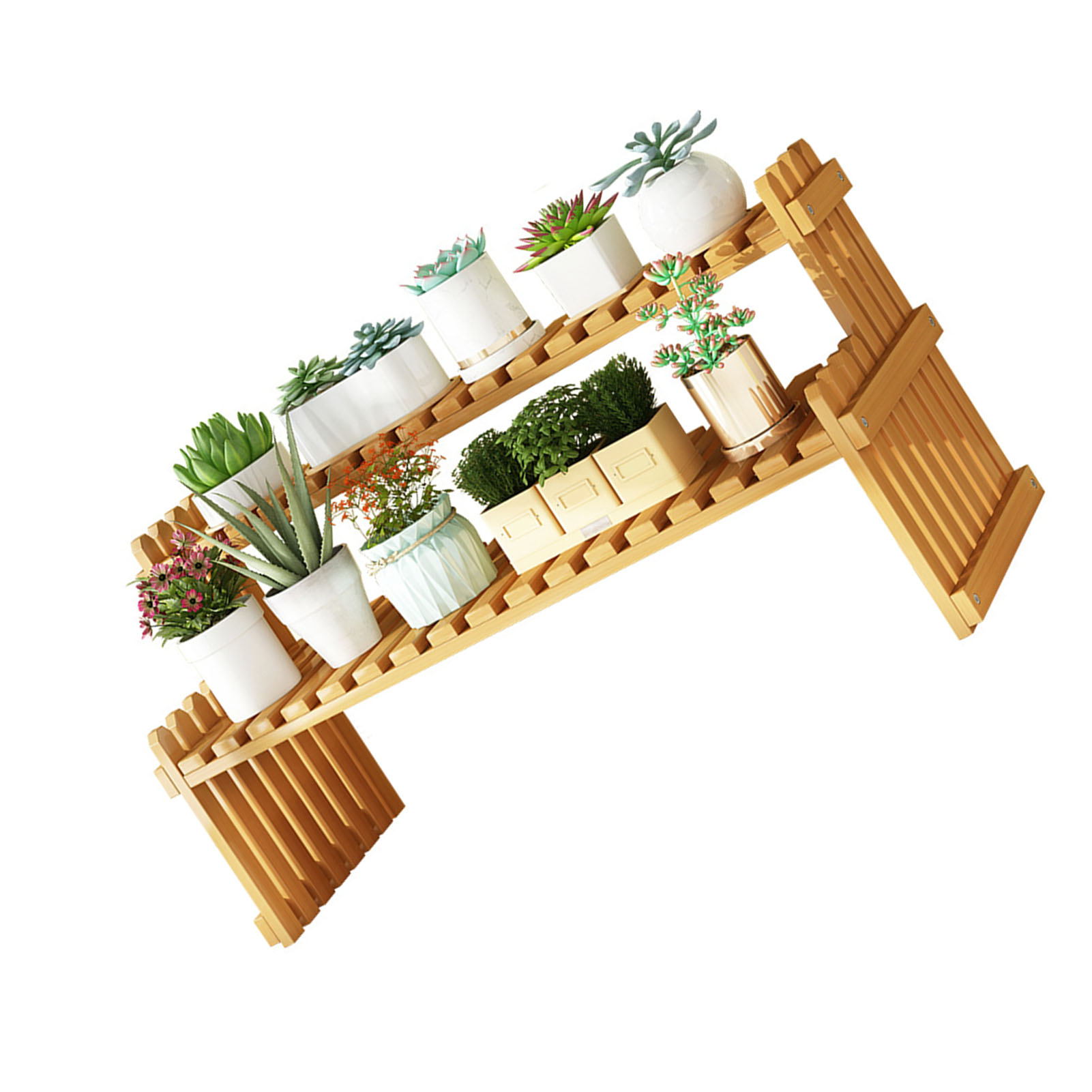 Bambus-pflanztablett, Tischblumenregal, Topfständer Für Drinnen Und Draußen, Für Zuhause, Terrasse, Garten, Balkon, Groß (60 Cm)