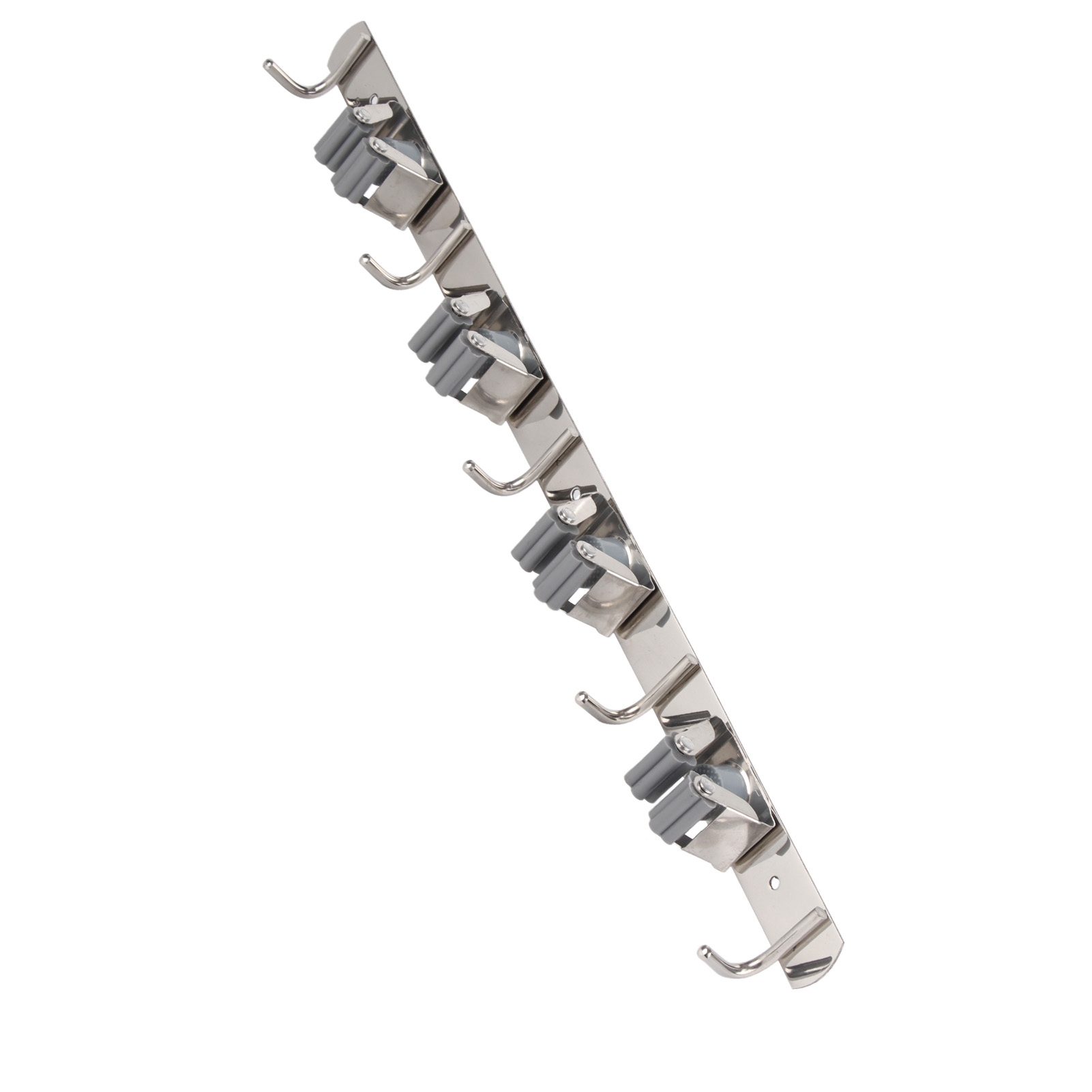 Wandmontierter Besen- Und Mopphalter Mit 5 Haken Und 4 Klemmen, Robuster Edelstahl-organizer Für Küche, Garten Und Bad