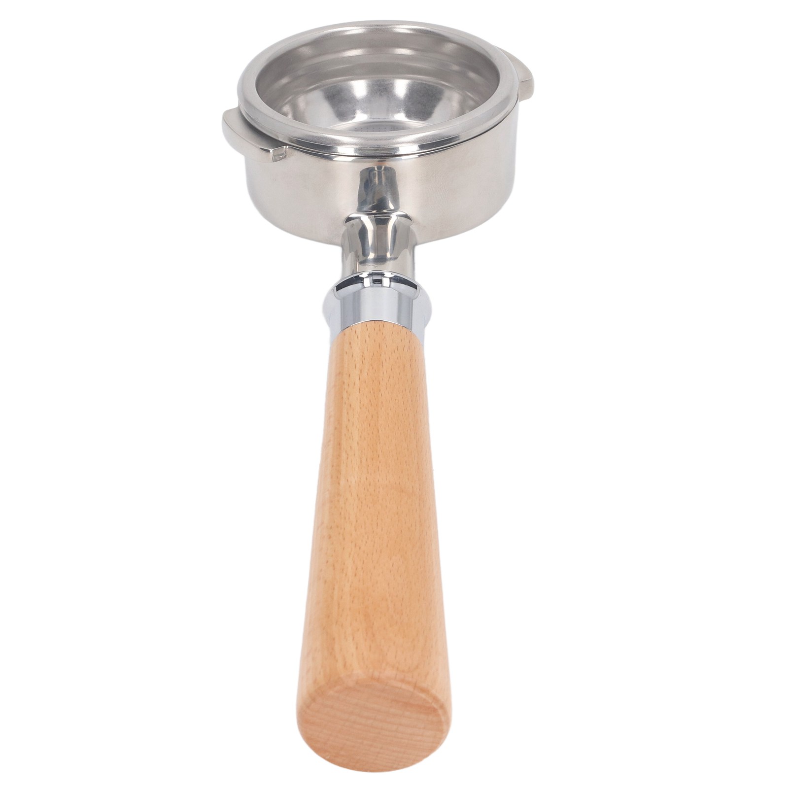 Kaffeefilterhalter Mit Griff, 58 Mm, Edelstahl, Abnehmbarer Boden, Bodenlos, 3 Halterungen, Für Nuova Kaffeemaschine, Buchenholzfarbe A2