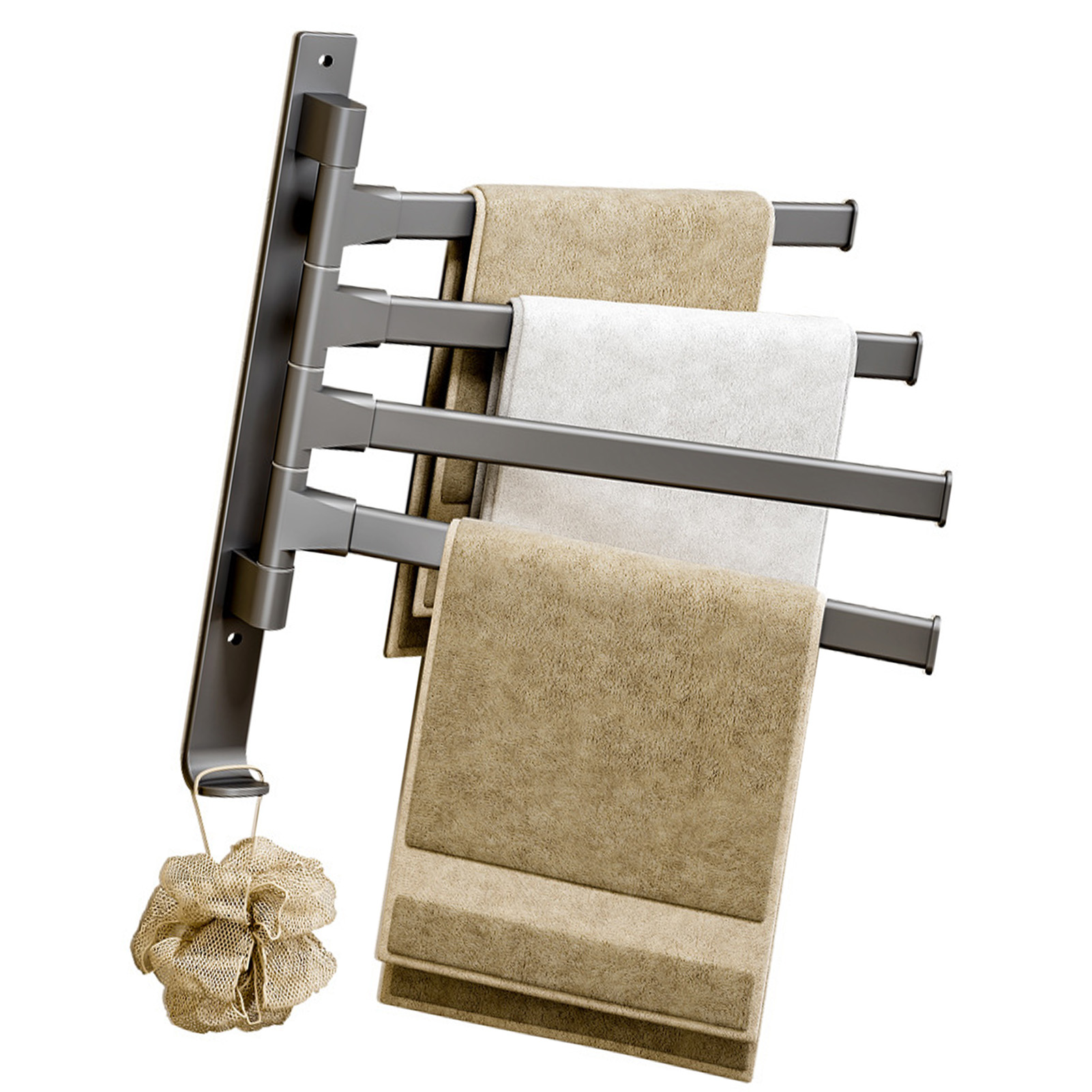 Drehbarer Handtuchhalter Mit 4 Verstärkten Aluminiumarmen, 180°-drehung, Zur Wandmontage Für Badezimmer, Hotel Und Zuhause