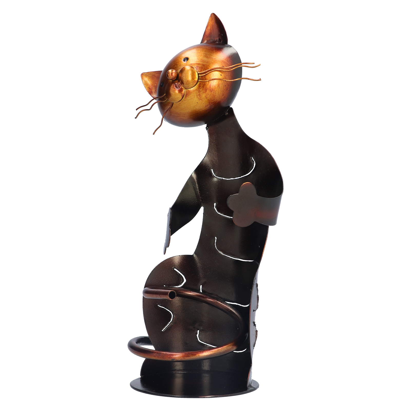 Metallkatze, Skulpturales Flaschenregal, Dekoratives Weinkellerregal, Handgefertigte Inneneinrichtung