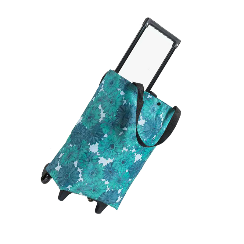 Tragbarer, Faltbarer Einkaufstrolley Aus Oxford-canvas Mit Rädern Und Teleskopgriff, Muster „blue Daisy“, Für Reisen