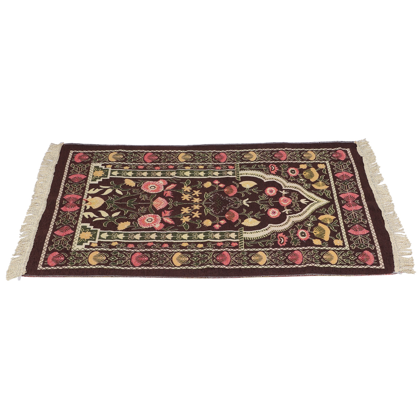 Tragbarer Muslimischer Gebetsteppich Mit Besticktem Floralem Ethno-muster, Braun