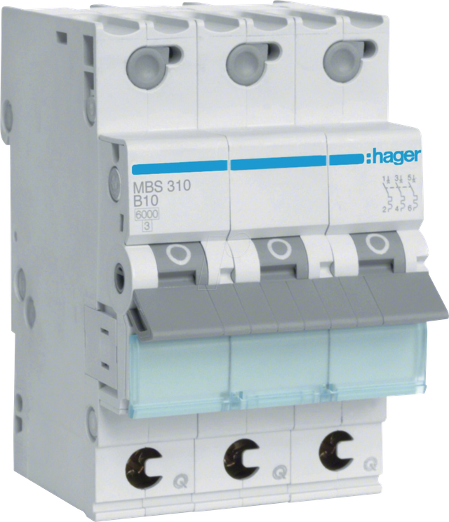 Hager Leitungsschutzschalter 3p. B-10A, 6kA, 3M QC MBS310