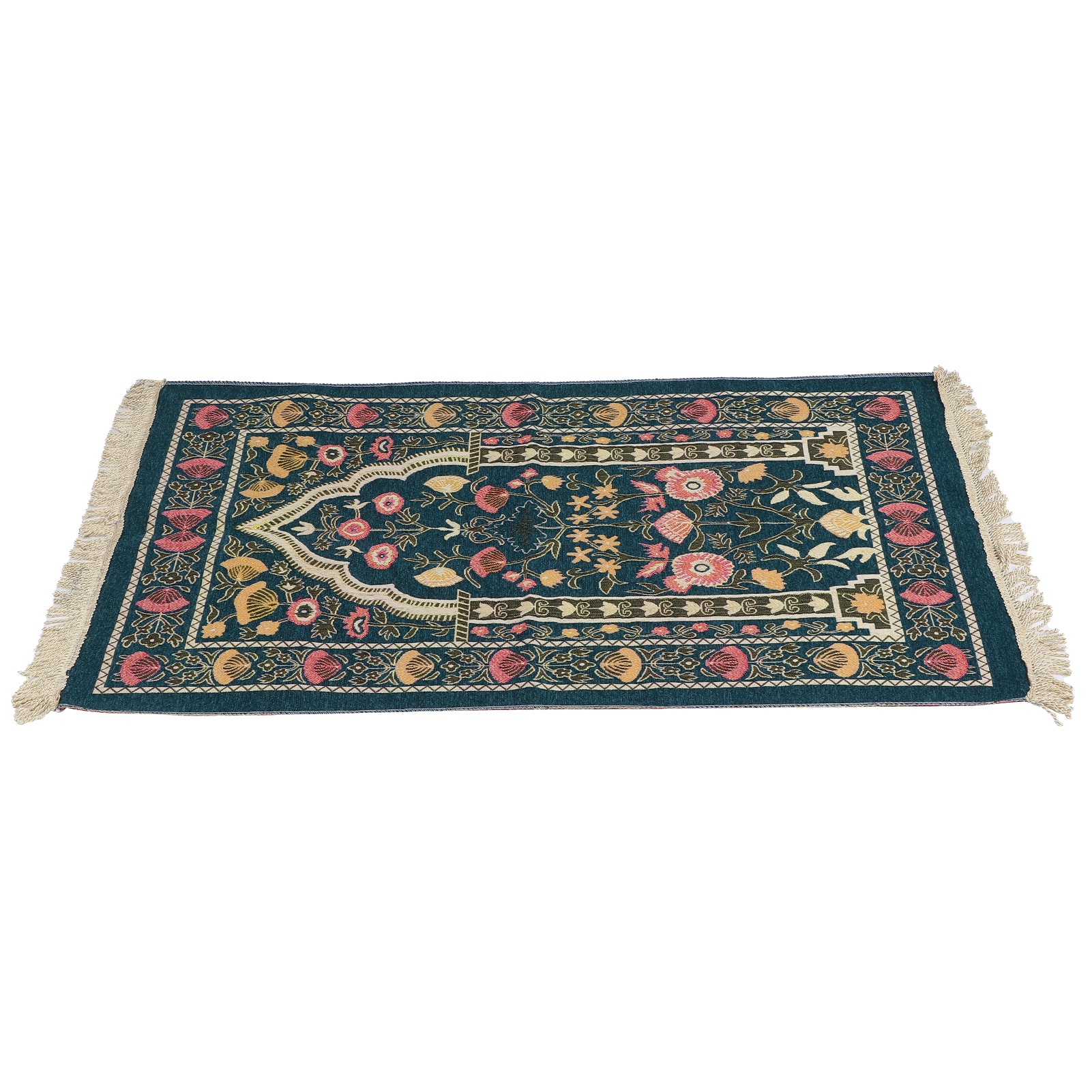 Tragbarer Muslimischer Gebetsteppich, Exquisite Blumenstickerei, Blauer Ethnischer Gebetsteppich