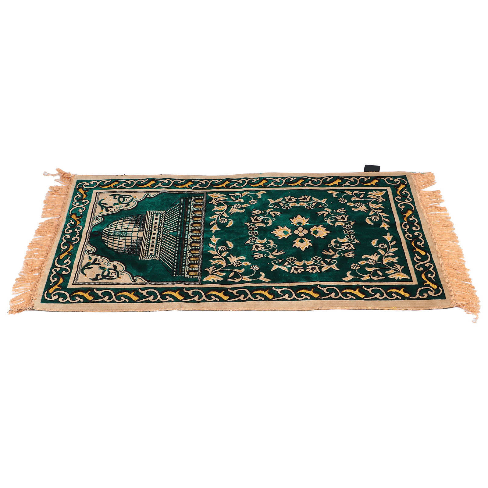 Muslimischer Gebetsteppich, Polypropylenfaser, Tragbar, Feines Blumenmuster, Ethnischer Gebetsteppich, Grün, 110 X 70 Cm
