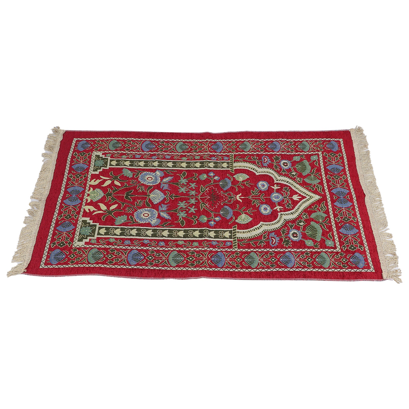 Tragbare Muslimische Gebetsmatte, Exquisite Gestickte Blumenoptik, Rote Ethnische Matte