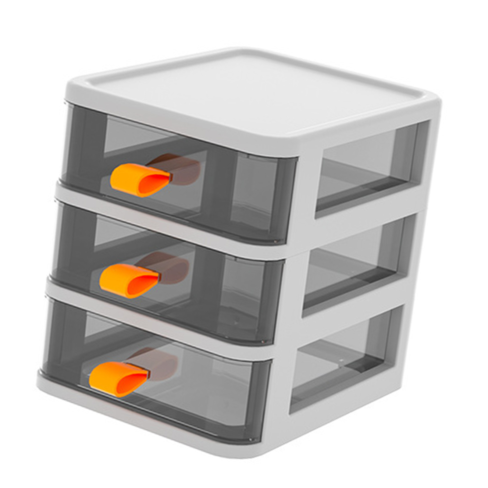 Transparente Büroaufbewahrungseinheit Mit 3 Schubladen, Orangefarbenem Griff Und Weißem Büroartikel-organizer, 13,4 X 17 X 17 Cm