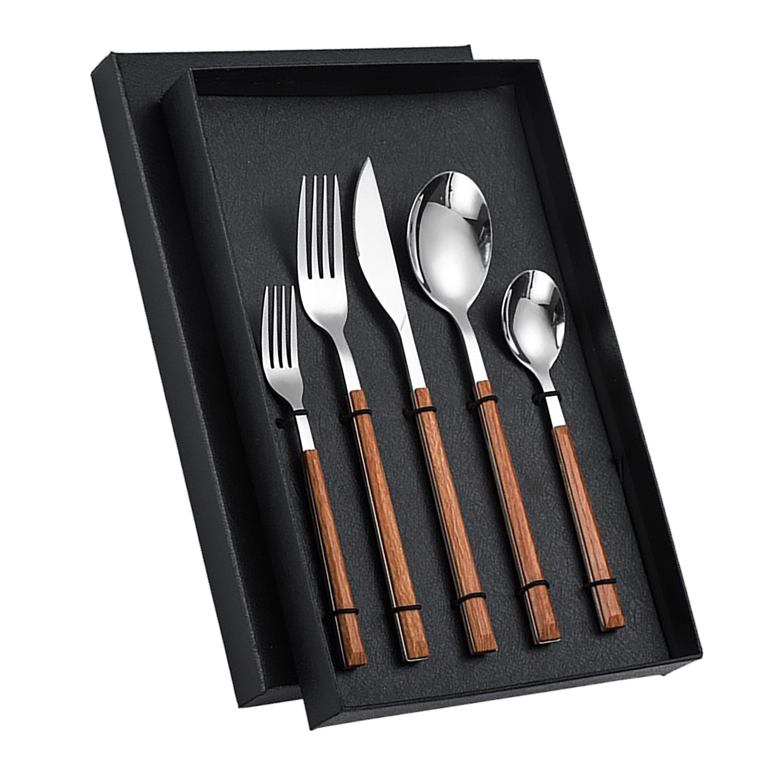 Besteckset Aus Edelstahl, Messer, Gabeln, Löffel, Geschirr, Hochhartes Essbesteck, Griffe In Holzoptik