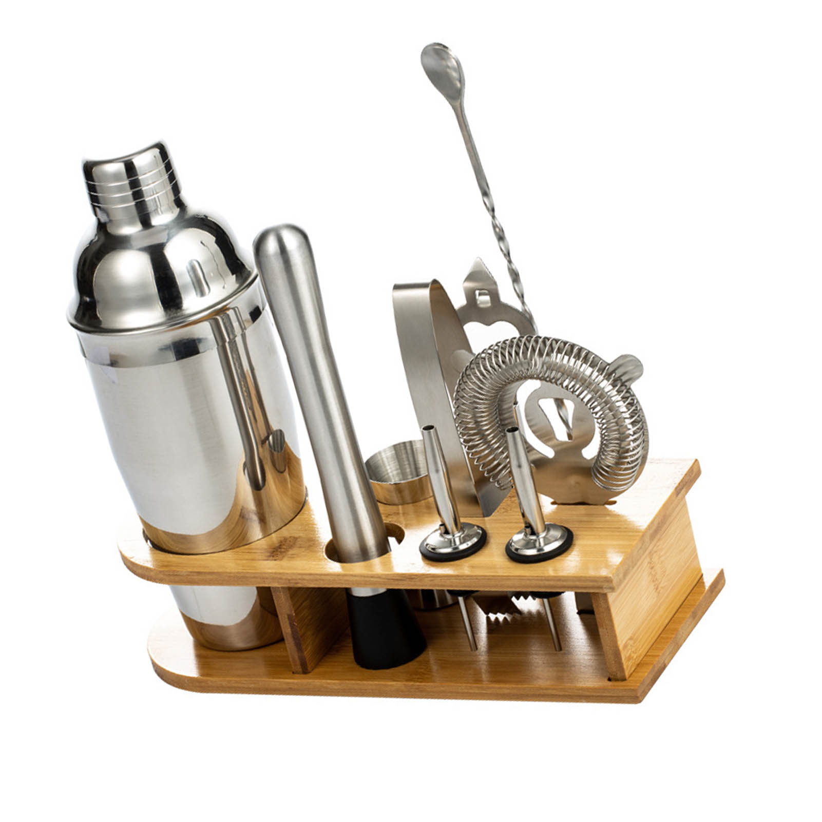 10-teiliges Barkeeper-set Aus Edelstahl Mit Bambustablett, 550-ml-cocktailwerkzeugset Für Diy-anfänger