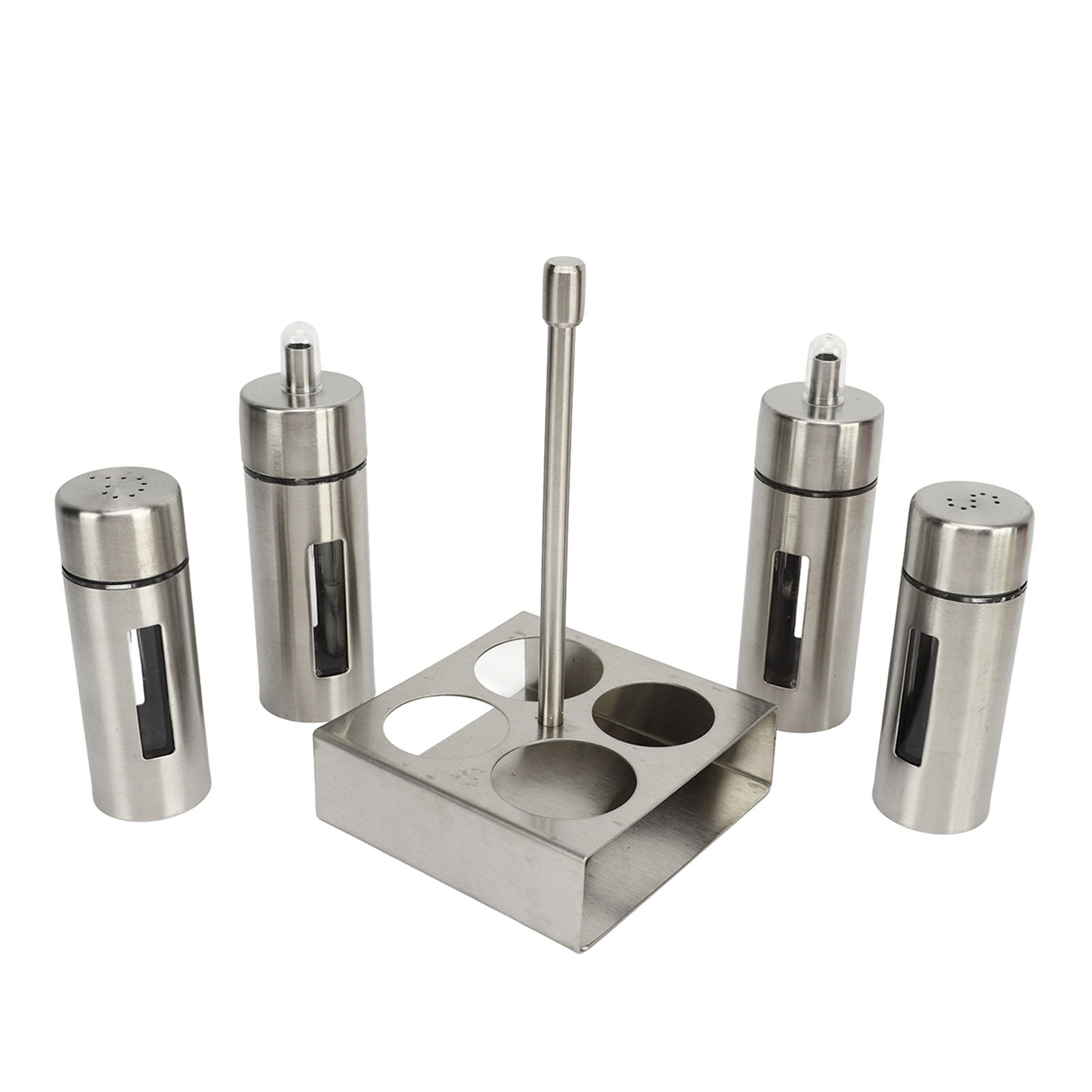Set Aus Öl- Und Essigflaschen Aus Edelstahl 304 Mit Ständer, Für Küche Und Gastronomie