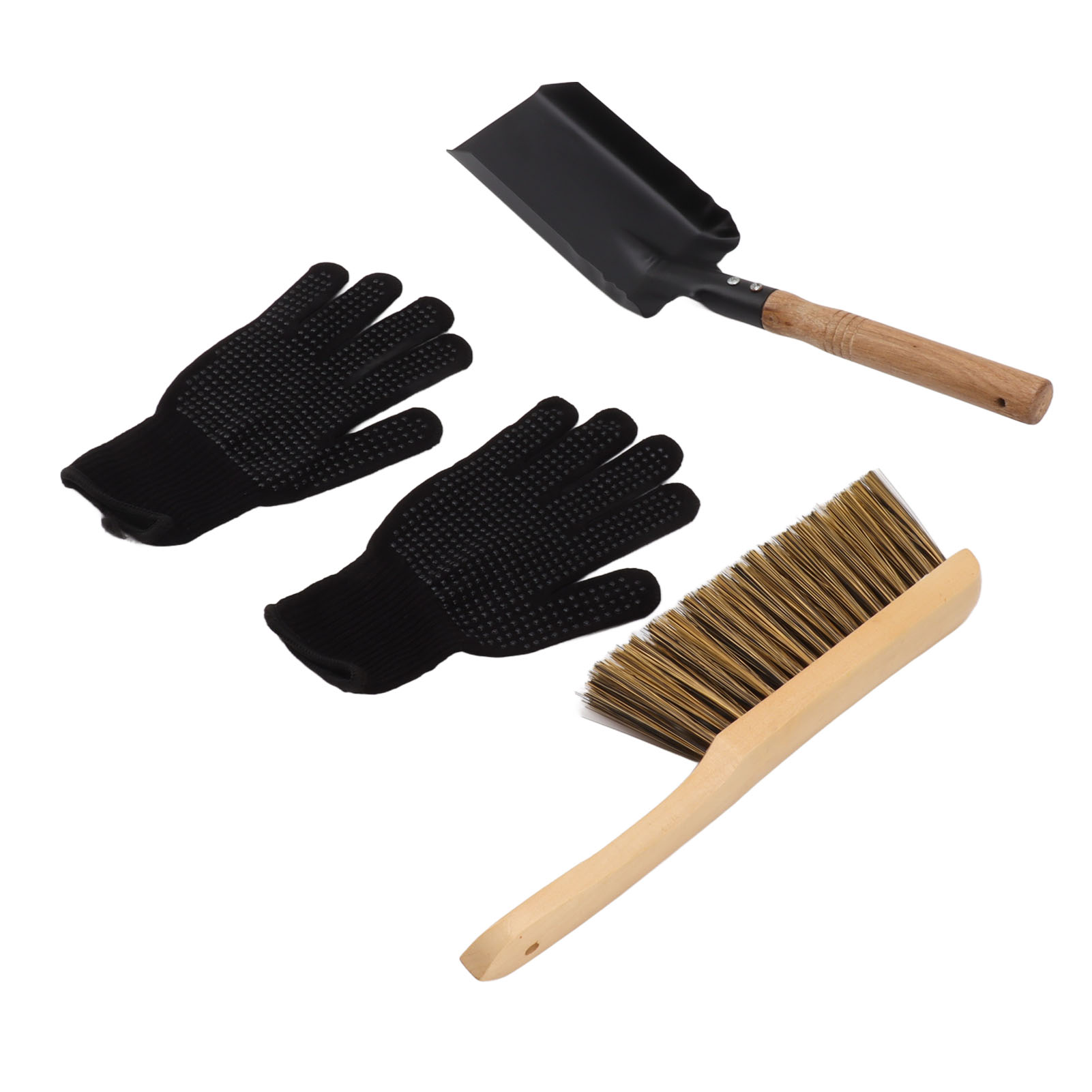 Kamin-ascheschaufel- Und Bürstenset, Kaminreinigungswerkzeuge Mit Schwarzen Silikonhandschuhen