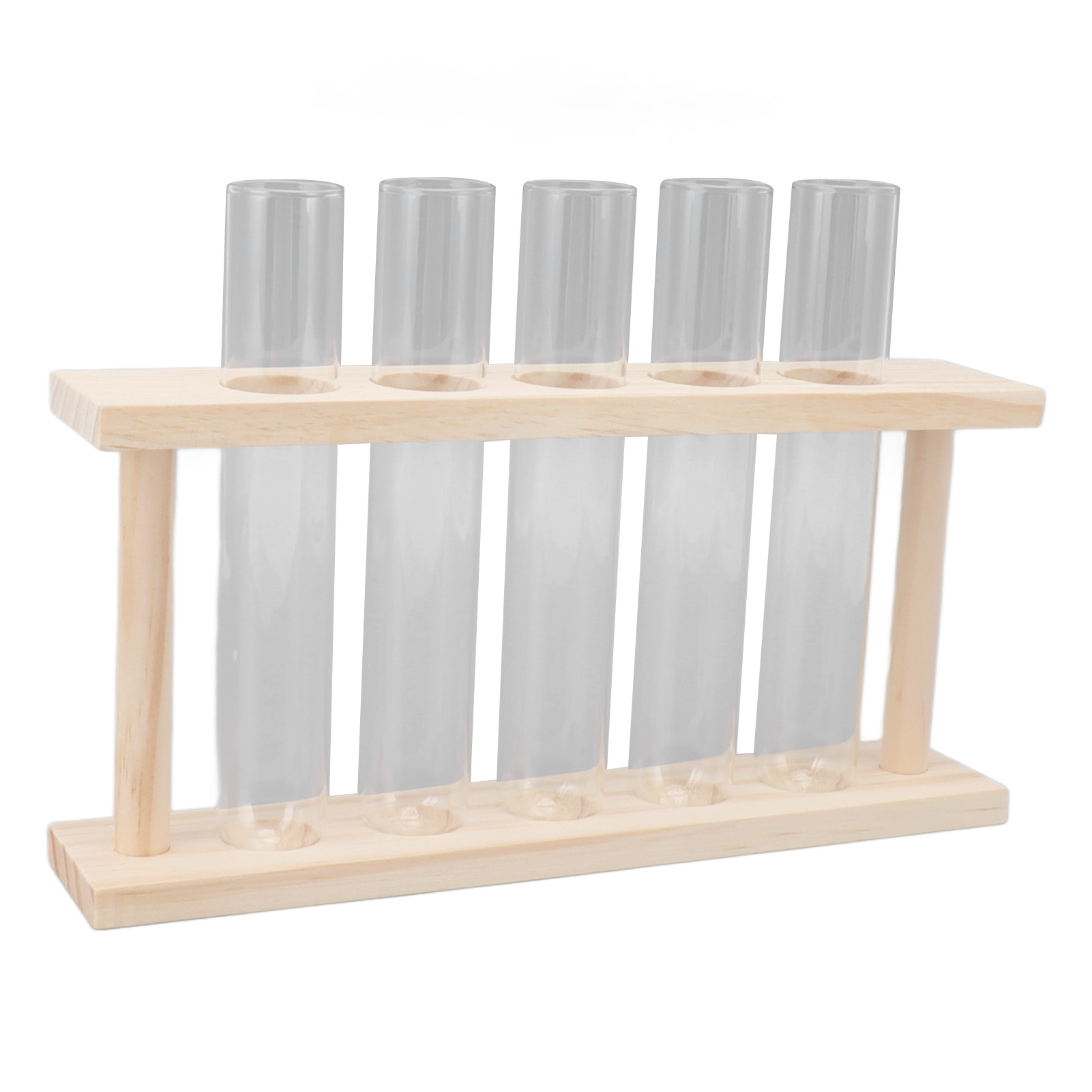 Set Aus 5 Transparenten Reagenzgläsern Für Pflanzenterrarium Zur Beobachtung Des Pflanzenwachstums, Holzständer Und Wasserhalter