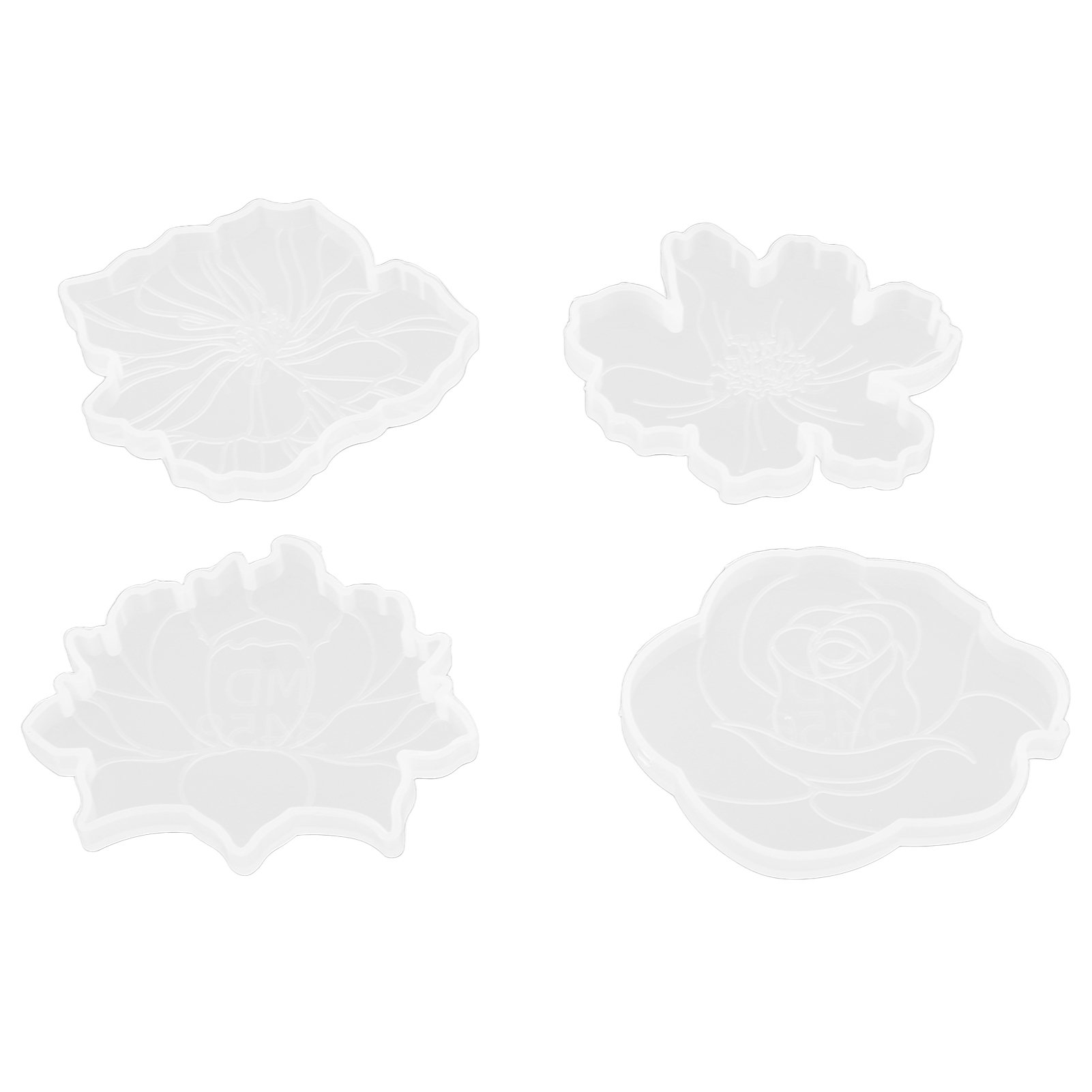 Set Mit 4 Silikon-untersetzerformen, 4 Verschiedene Blumendesigns Zur Dekoration