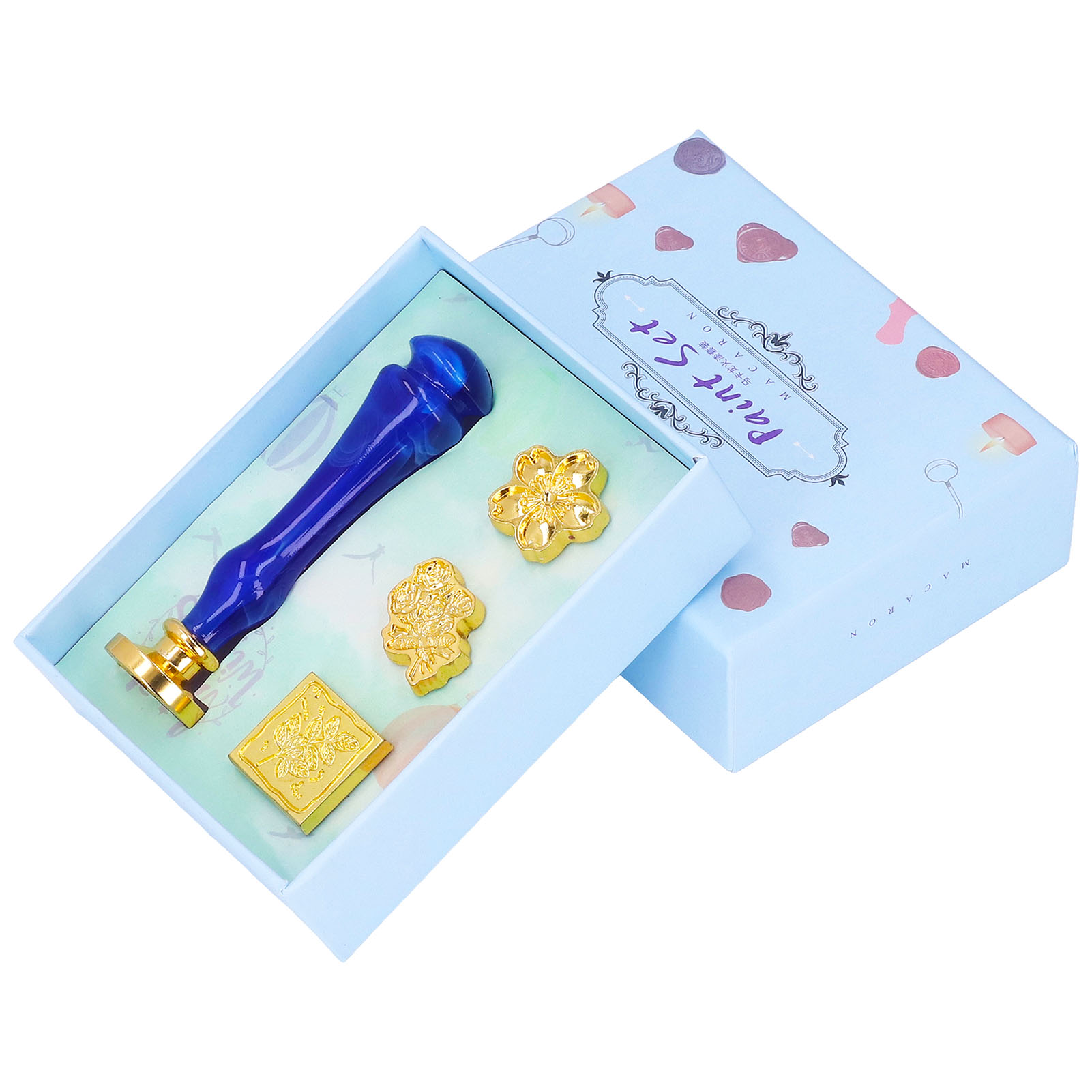Set Mit 4 Klassischen Retro-wachssiegelstempeln, Klares Design, Einfache Anbringung, Dunkelblaues Wachssiegel-set