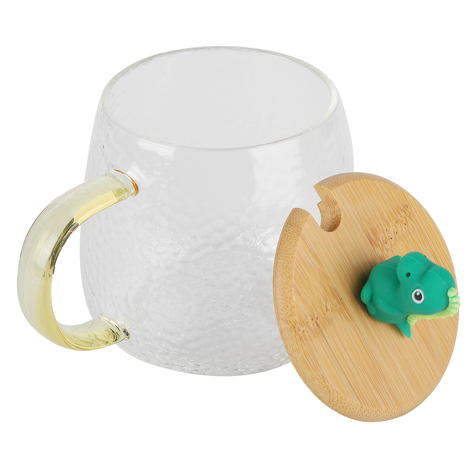 400 Ml Becher Aus Hochwertigem Borosilikatglas Mit Bambusdeckel Und Edelstahllöffel, Dinosaurier-design, Hitzebeständig