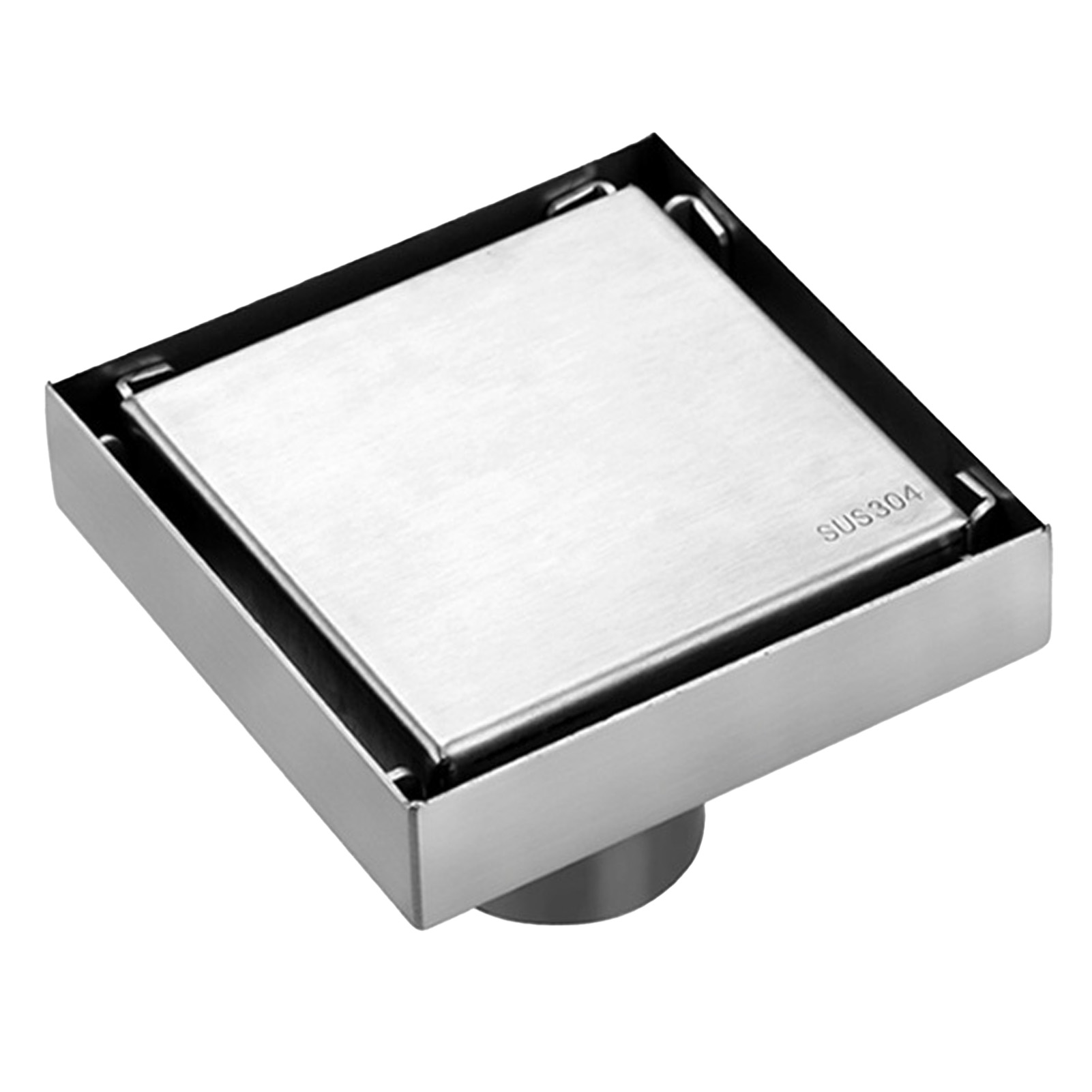 Quadratischer Bodenablaufrost Aus Edelstahl Mit Filter Und Geruchsverschluss Für Badezimmer, Eingelassener Bodenablauf