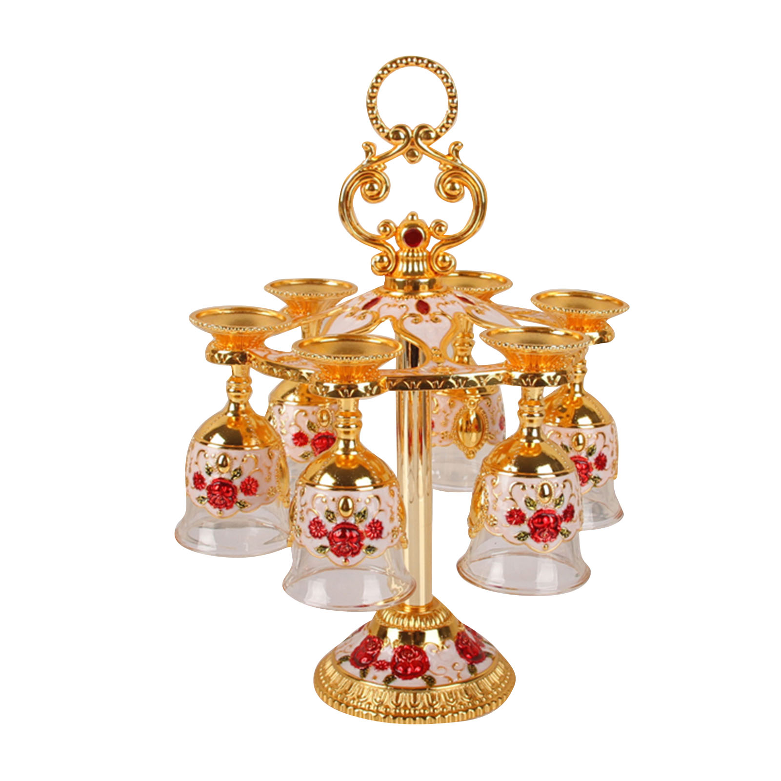 Retro-tassenset Im Chinesischen Stil, 6-teilig, Aus Zinklegierung Mit Geprägtem Blumenmuster, Gold-weiße Dekoration Für Partys, Bankette, Bars Und Zuhause