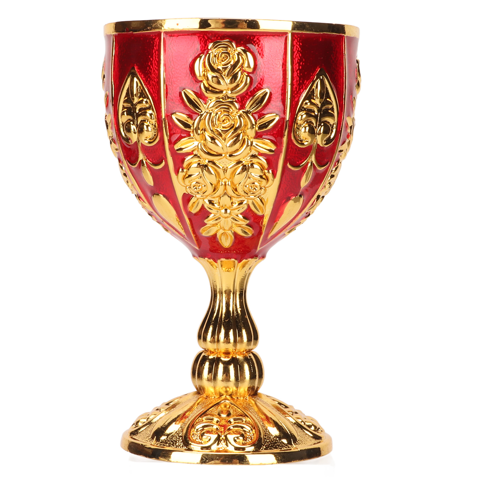 4-zoll-becher Aus Zinklegierung Mit Geprägtem Retro-blumenmuster, Elegantes Partyglas Für Bankette Und Bars, Gold Und Rot