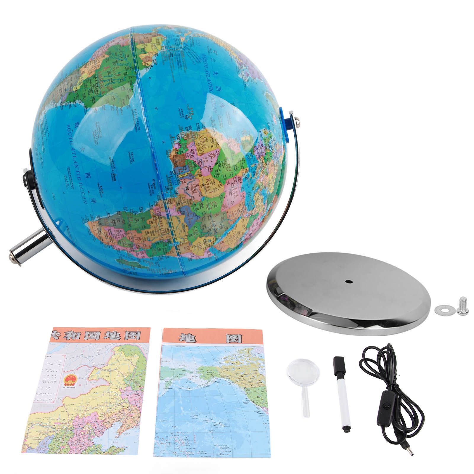 20 Cm Großer, Beleuchteter Globus Mit 20 Sternbildern, Metallsockel, Schreibtischdekoration, Led-lernspielzeug
