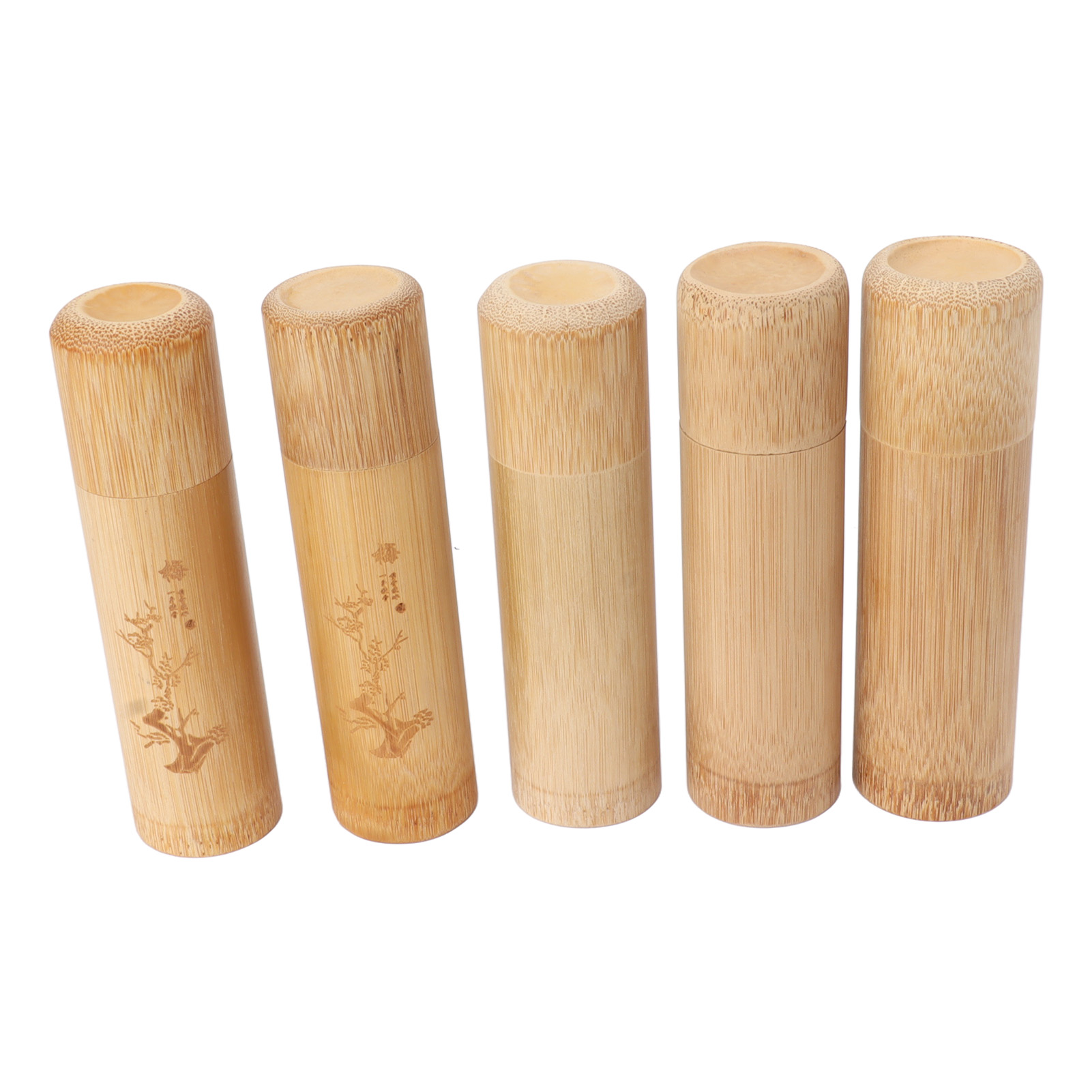5-teiliges Reise-set Aus Bambus (12 Cm Lang): Teedosen, Aufbewahrungsbehälter Für Tee, Gläser Für Kaffeebohnen Und Nüsse (2 Pflaumenförmige, 3 Jungfräuliche Dosen).