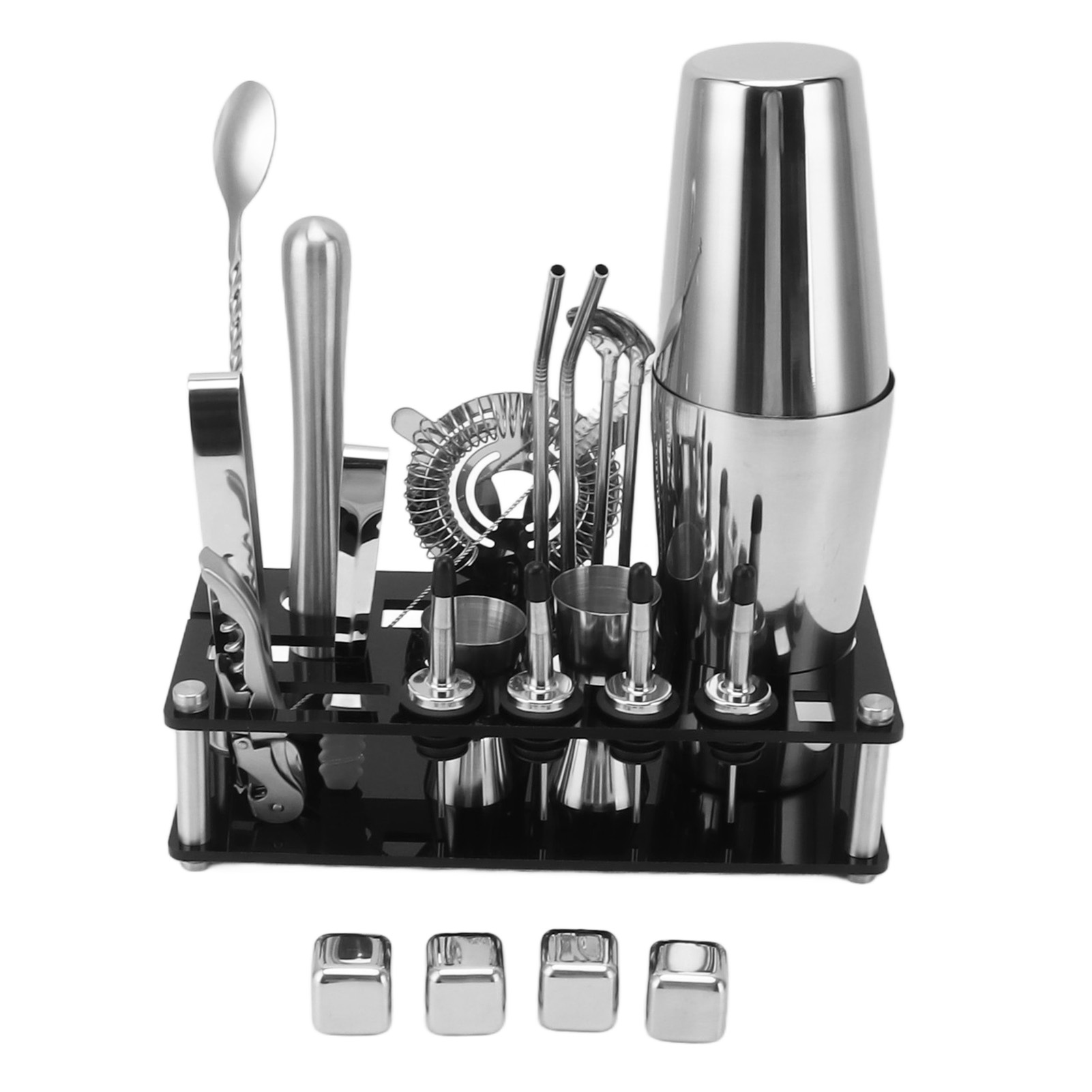 23-teiliges Professionelles Cocktailshaker-set, Barzubehör Aus Edelstahl, Barkeeper-set Mit Acrylständer