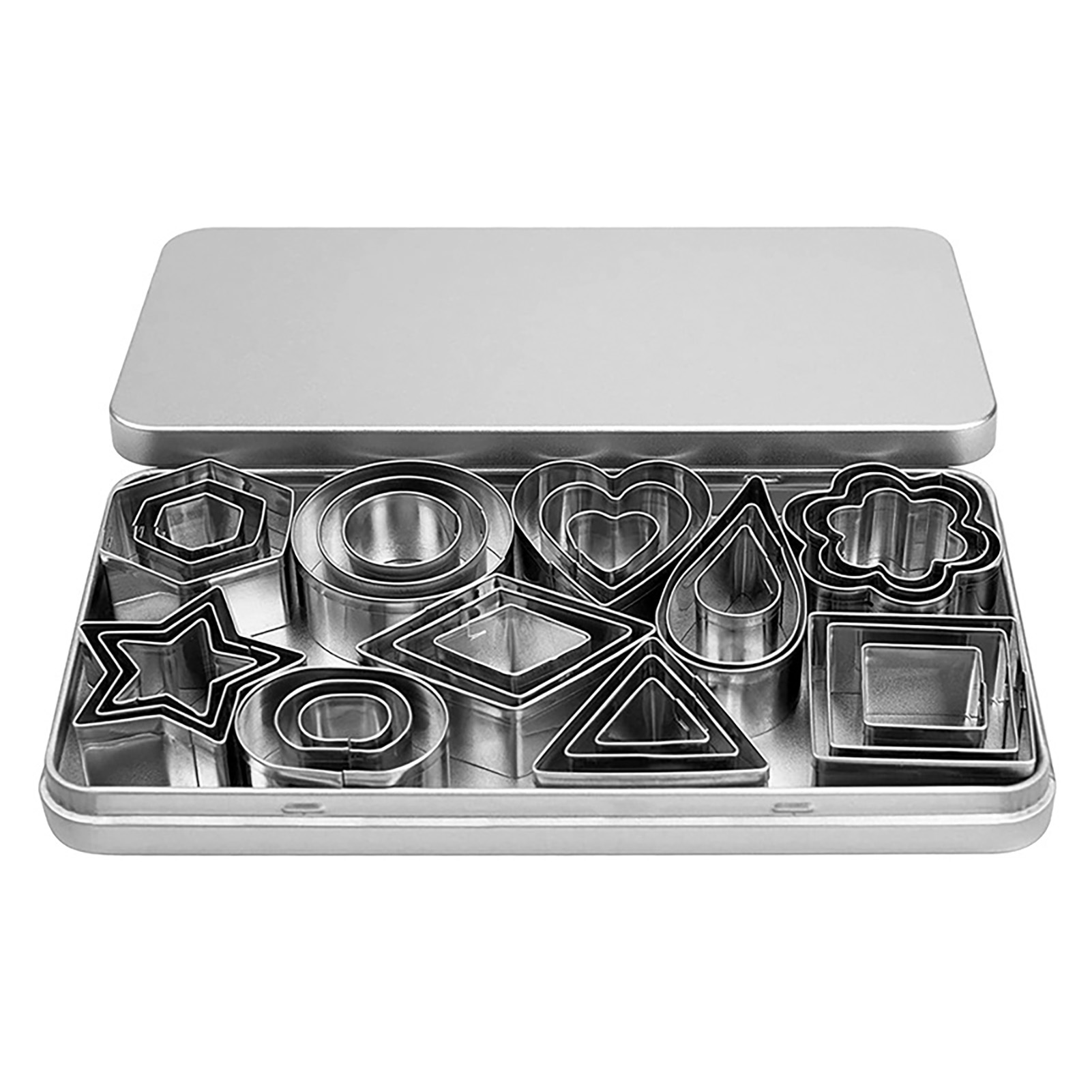 Set Mit 30 Ausstechformen Aus Edelstahl In Verschiedenen Formen, Inklusive Metallbox, Für Kekse, Kuchen, Schokolade Und Zum Backen.